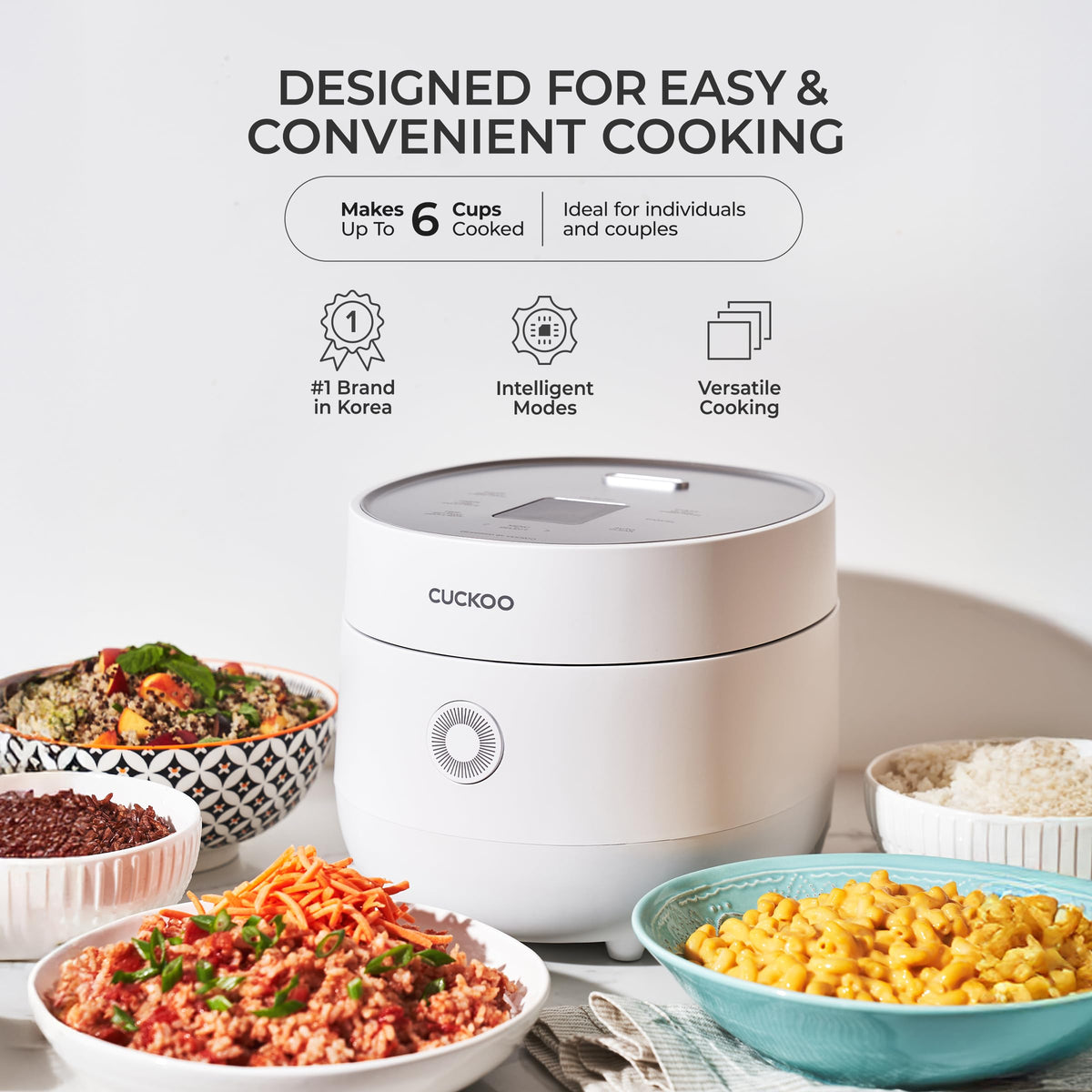 CUCKOO Micom Fuzzy Logic Rice Cooker, 6-Cup Cooked, White, CR-0375FW