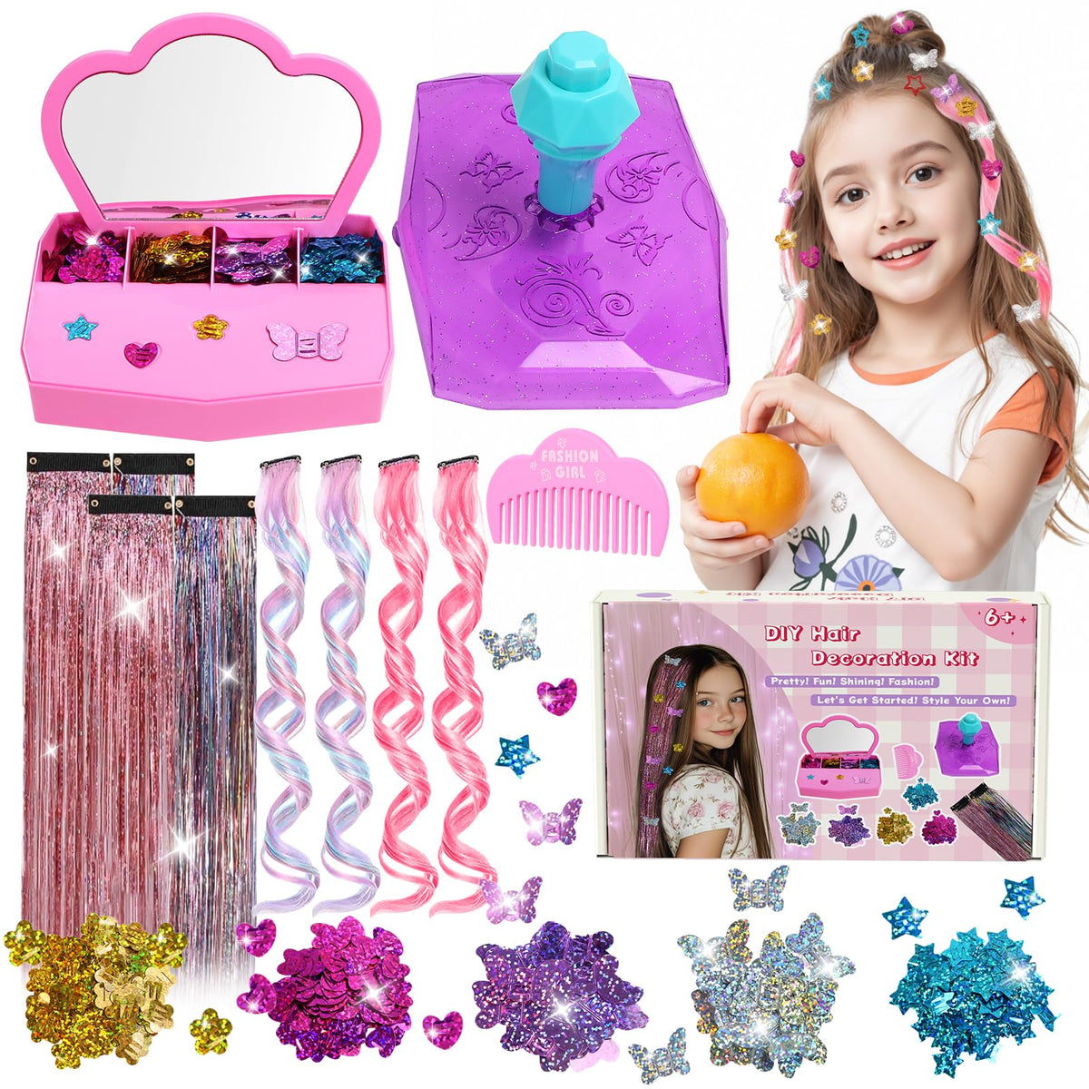 Pluspace Hair Gem Stamper Kit for Girls Ages 6-15, 600+ Hair Gems