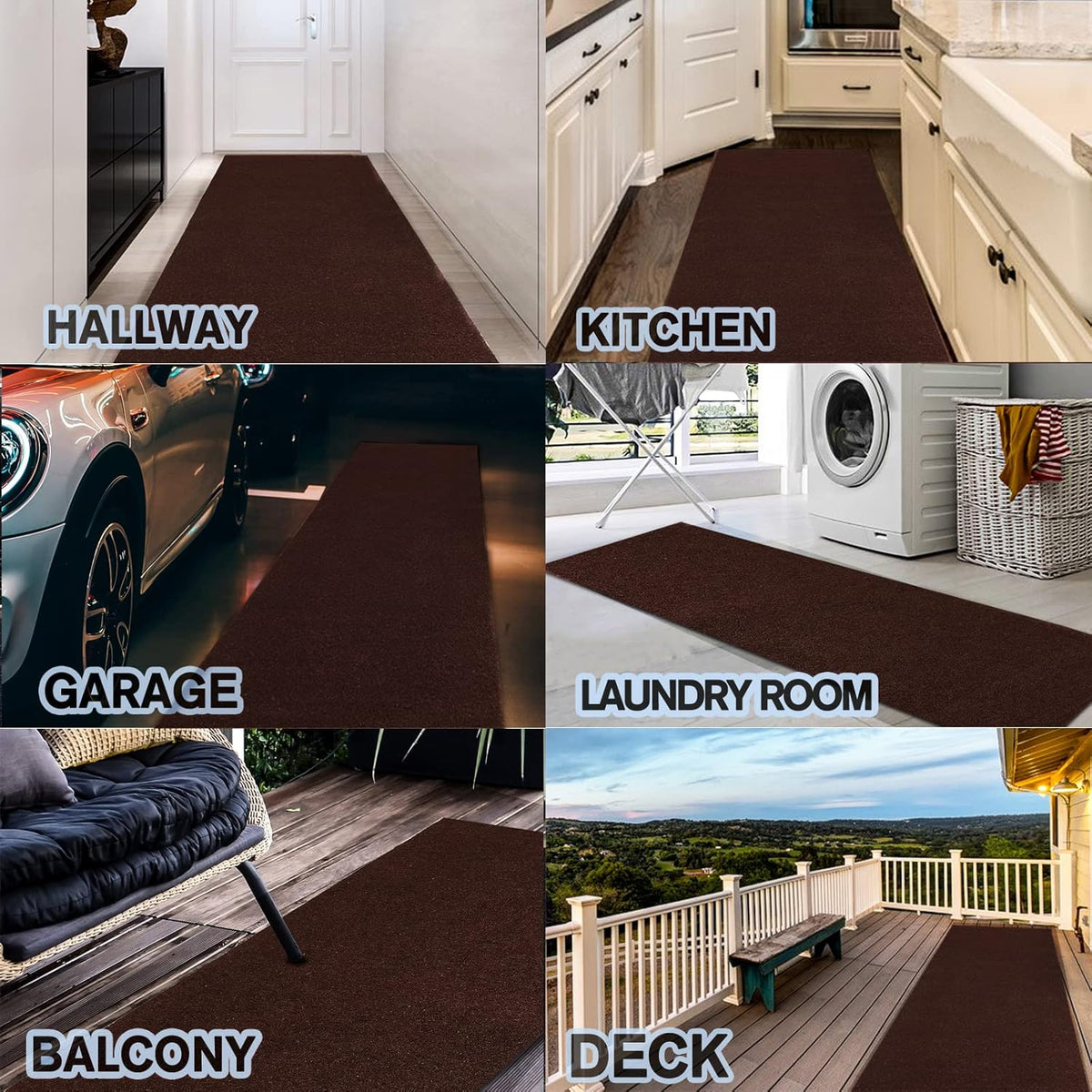 Custom Size Backed Non-Slip Area Rugs Runner, Easy Clean, Waterproof Runner Rugs for Hallway Entryway, Kitchen, Laundry, 3FT x 5FT, Brown