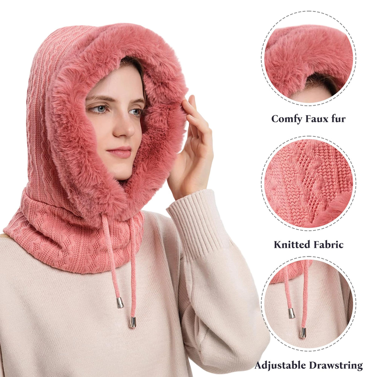 HUAMULAN Women Cable Knit Balaclavas Winter Fleece Lined Beanie Hat