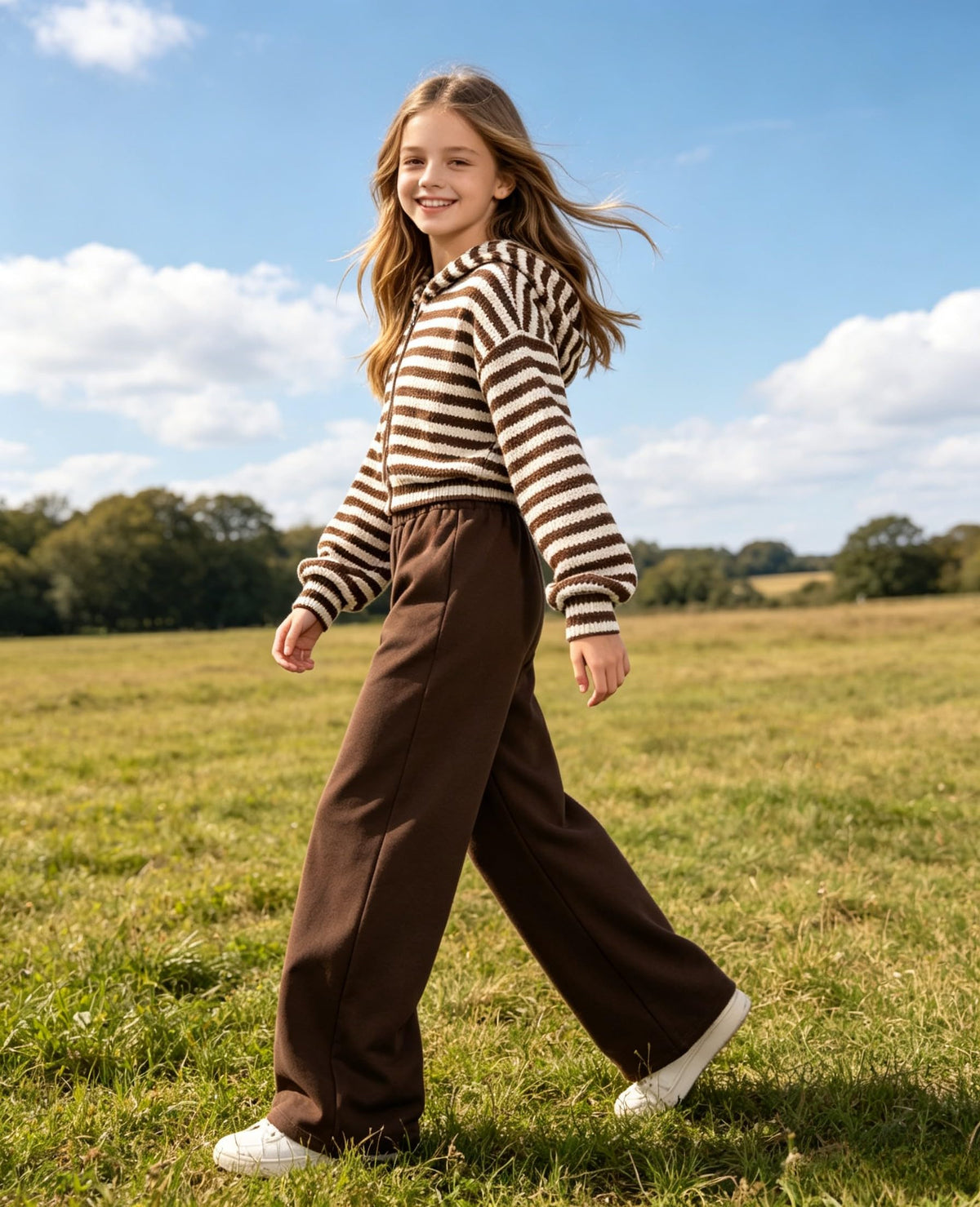 LKALPSQ Girls 2 Piece Outfit Tween Girls Fashion Clothes Set Long Sleeve + Comfortable Pants Outfits Brown 13-14 Years