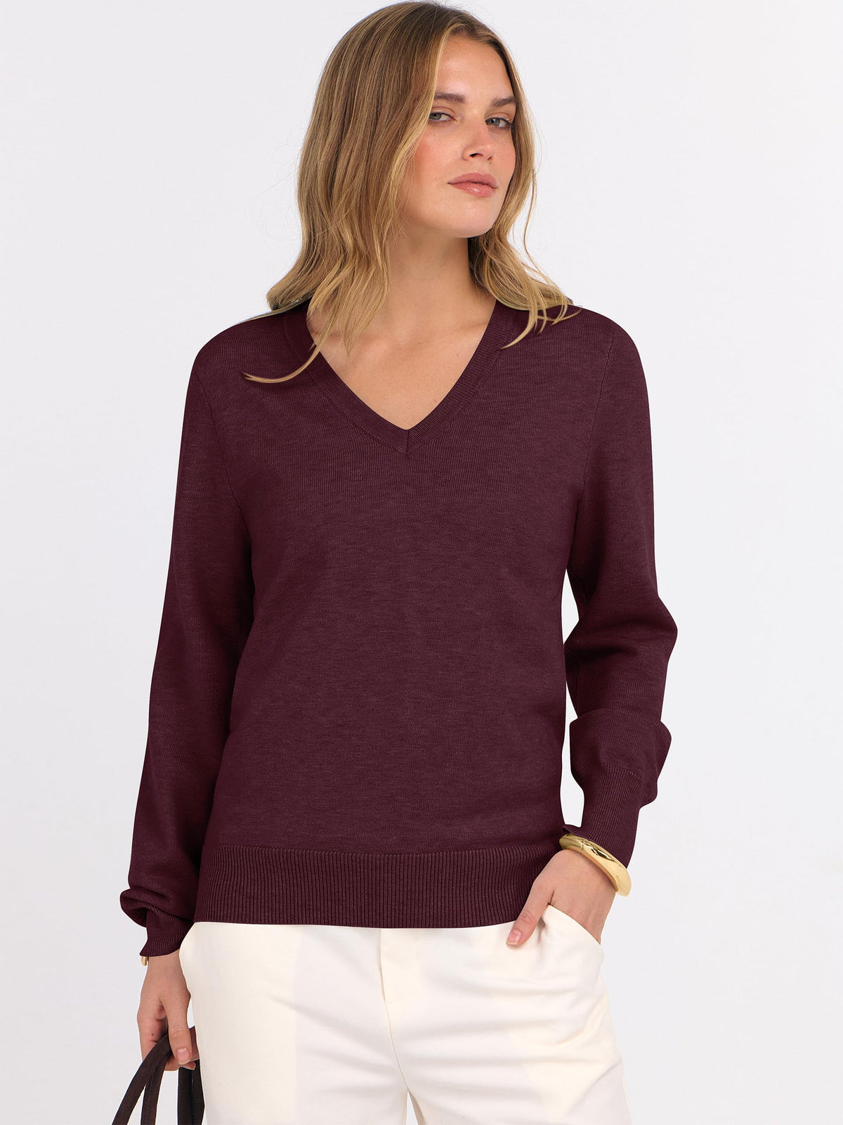ANRABESS Women���s Fall Long Sleeve V Neck Lightweight Sweaters Top Da