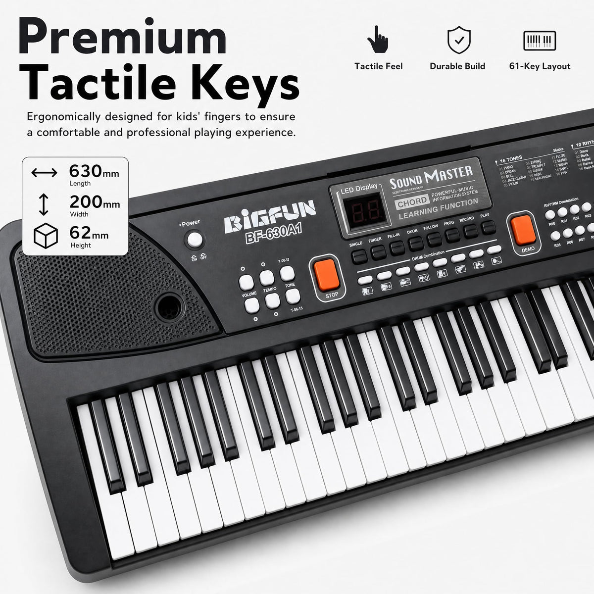 Soundo 61 Key Piano Keyboard with Microphone, Electric Piano, Black