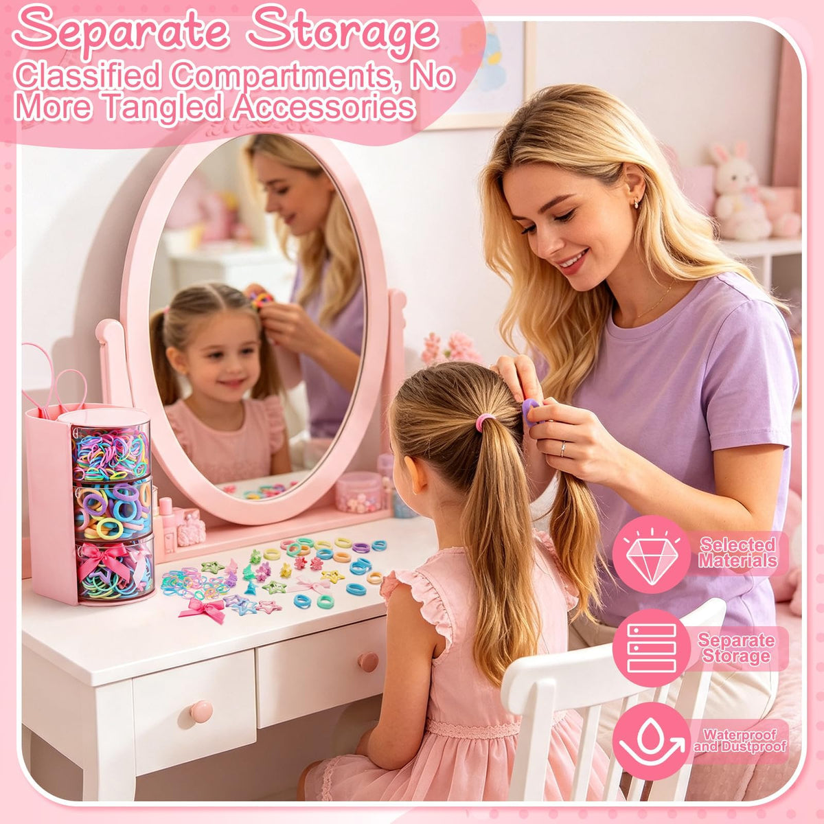 Hair Accessories Organizer with 739 Pcs Baby Hair Ties Hair Clips for Girls