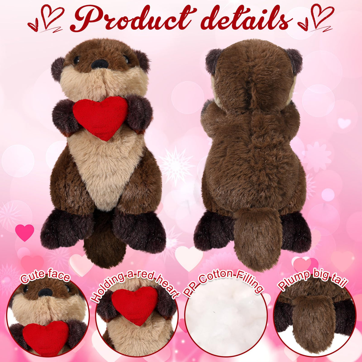 Blueweenly Sea Otter Stuffed Animal Plushie with Red Heart 9.84 Inches