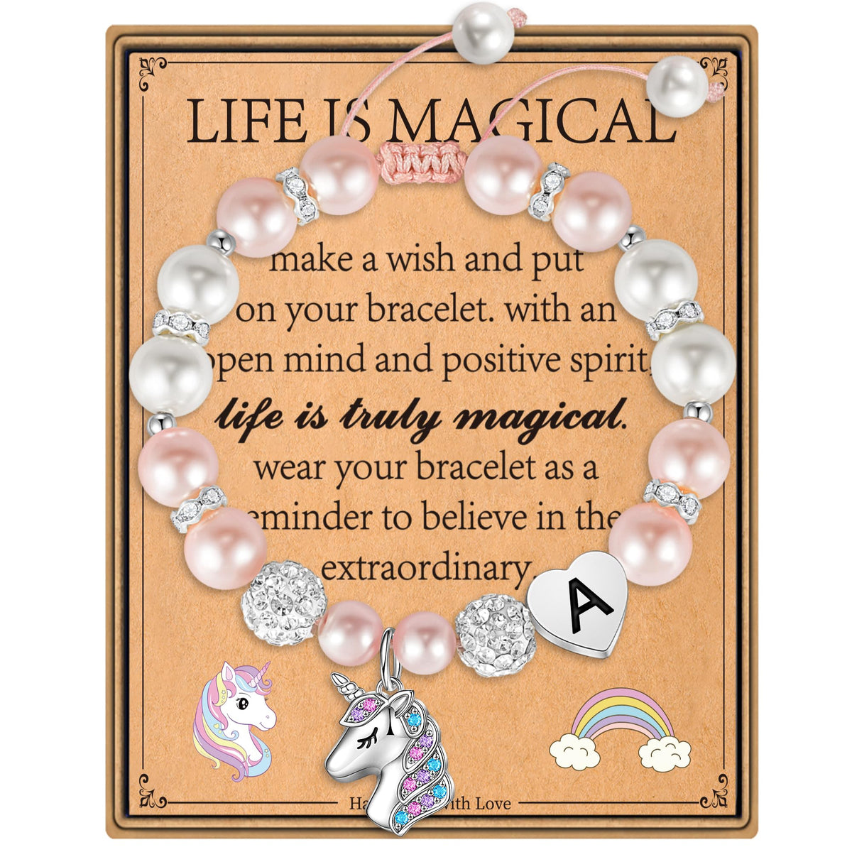 Hidepoo Unicorn Bracelet Birthday Gifts - Heart Initial E Unicorn Jewelry