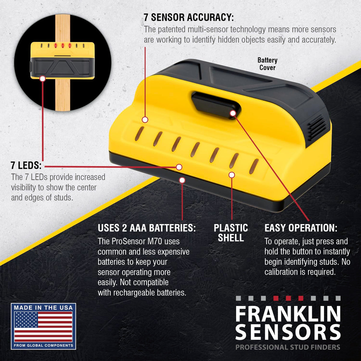 Franklin Sensors ProSensor M70 7-Sensor Stud Finder Wall Scanner