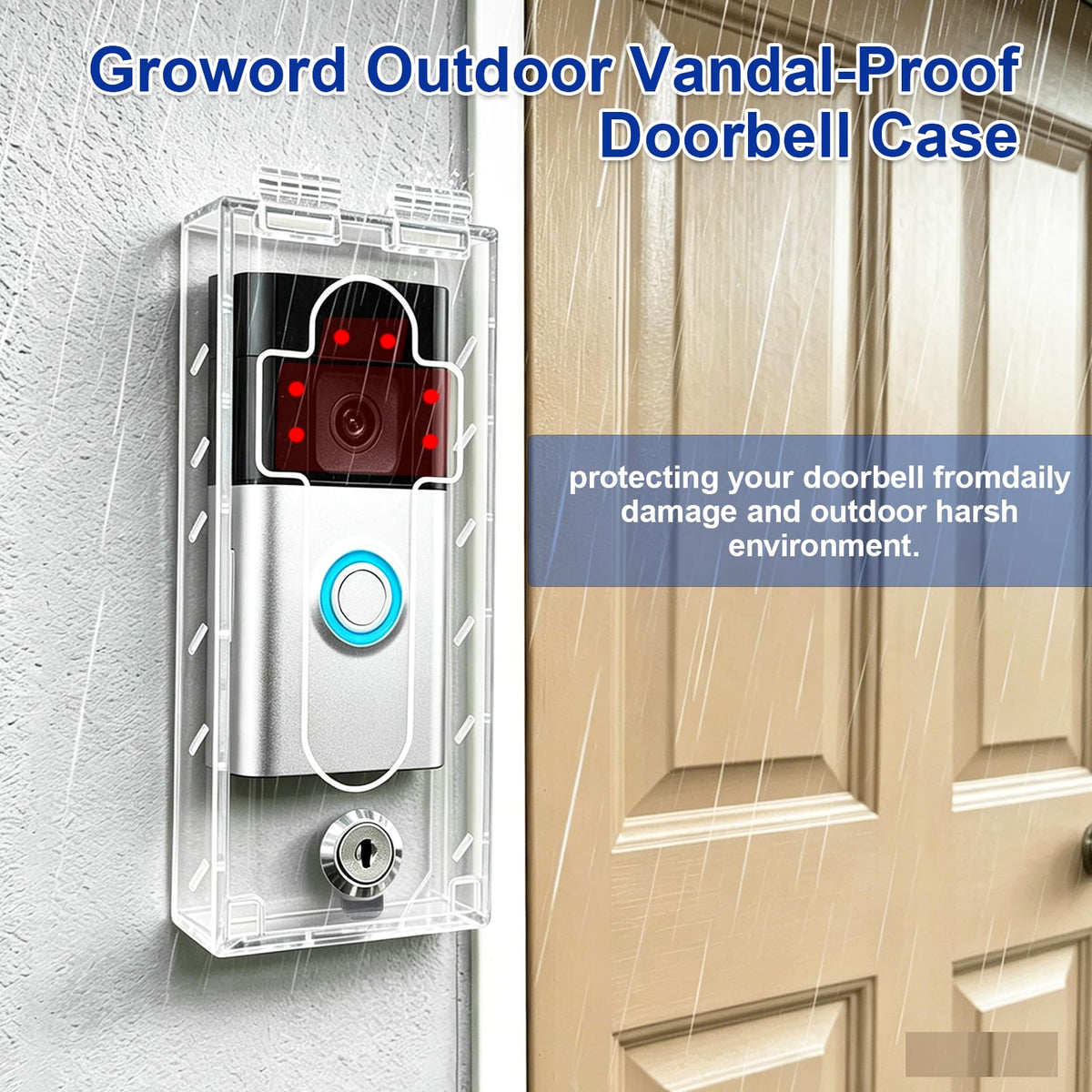 Outdoor Anti-Theft Doorbell Lock Box for Ring, Clear Acrylic Slip-On Cover