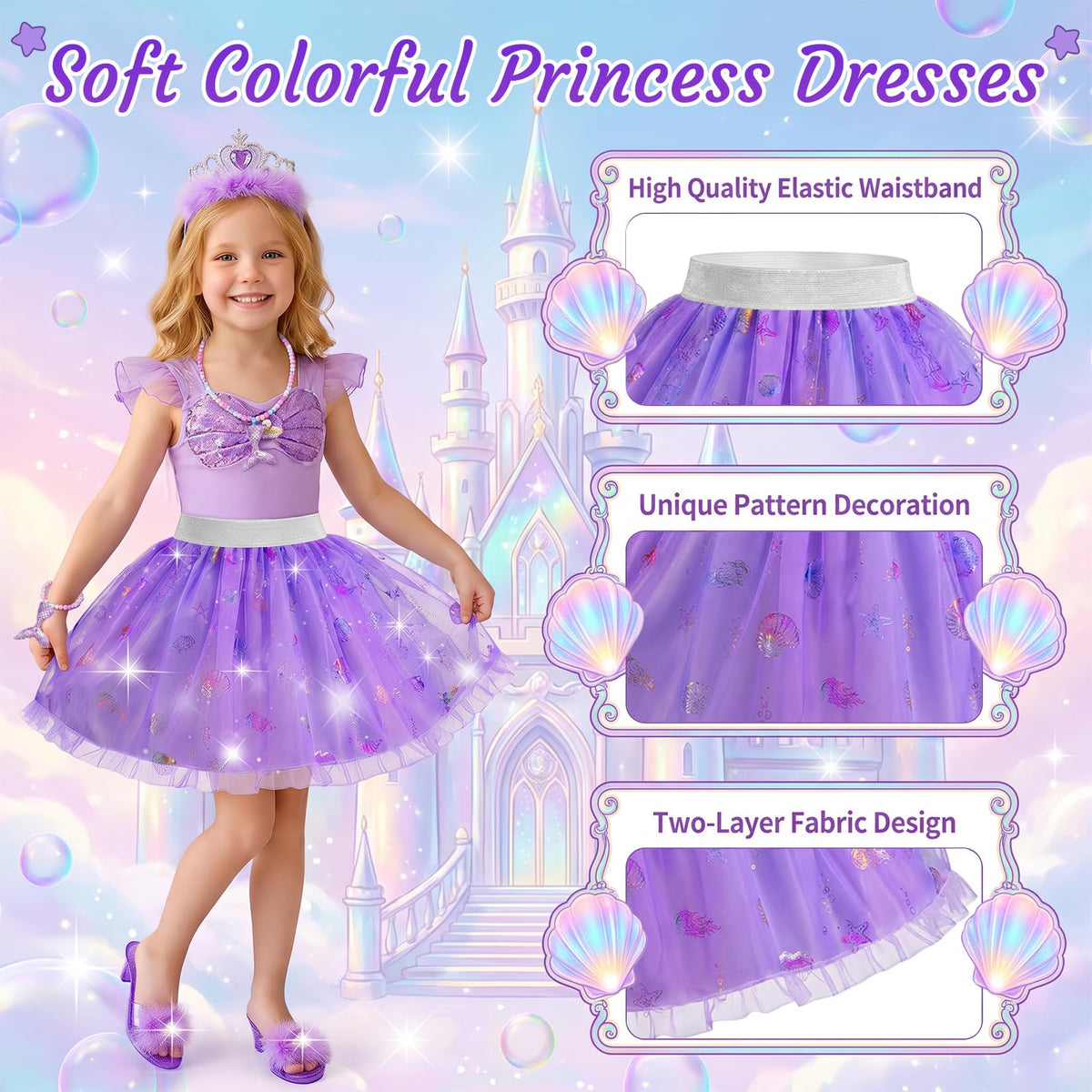 HAMSILY Princess Dress Up Clothes for Girl with Shoes, Jewelry and Purse