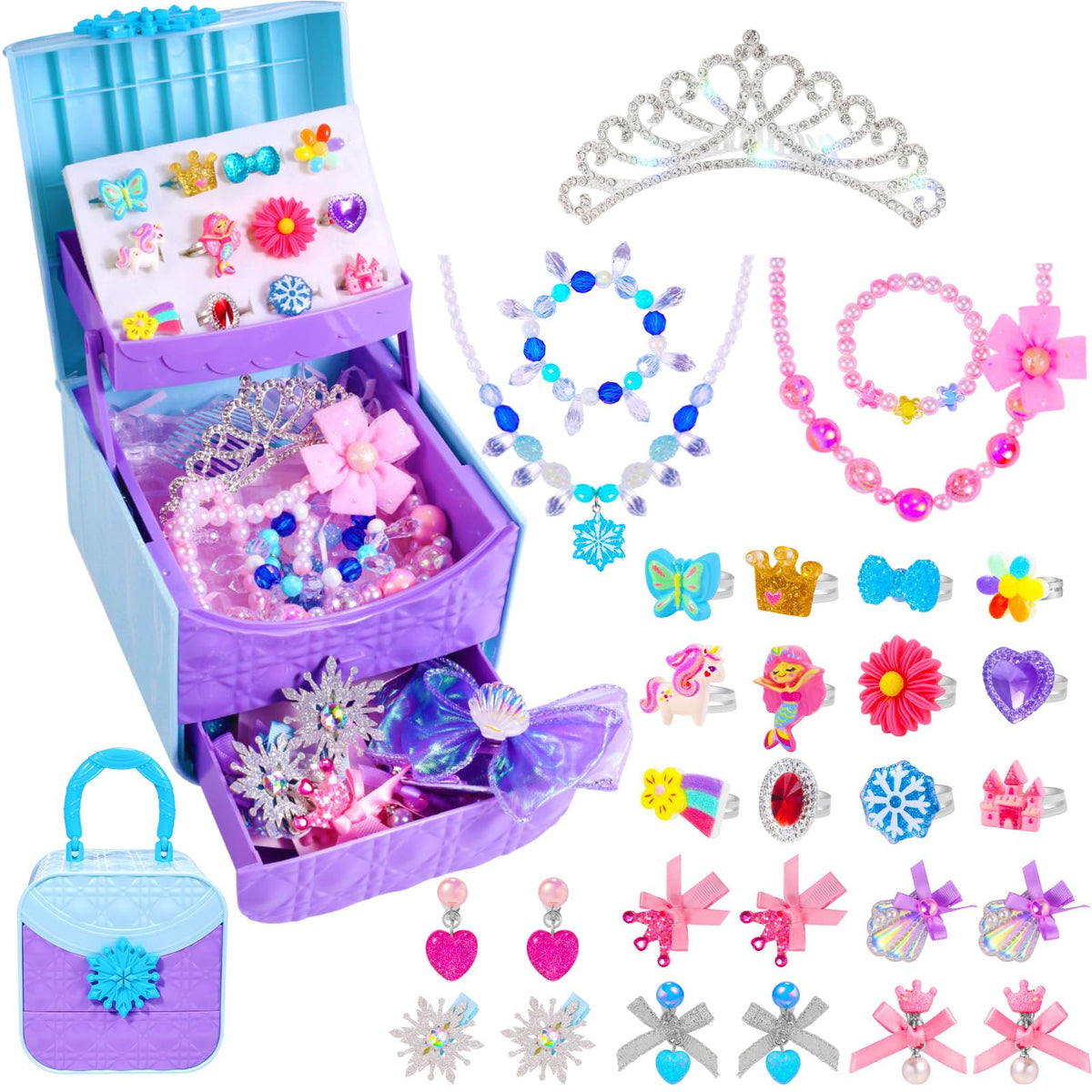 PinkSheep Princess Kids Jewelry for Girls: Toddler Dress Up Unicorn Toy Set