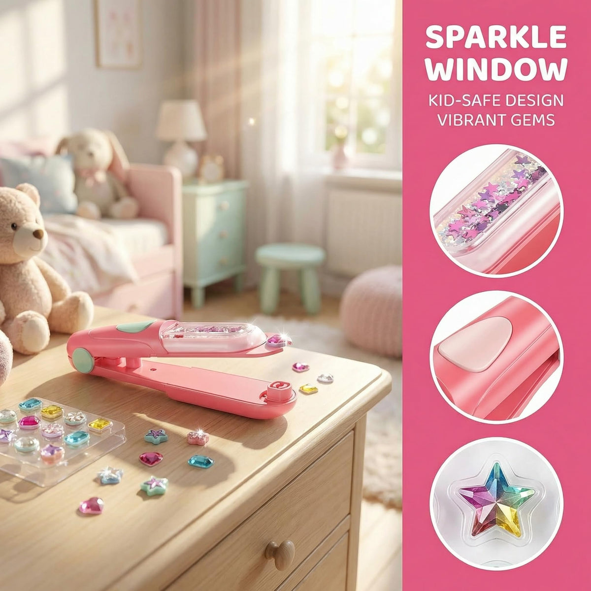 Hair Gem Stamper Kit, Bling Hair Accessories Toy & Gift for Girls Ages 3-12