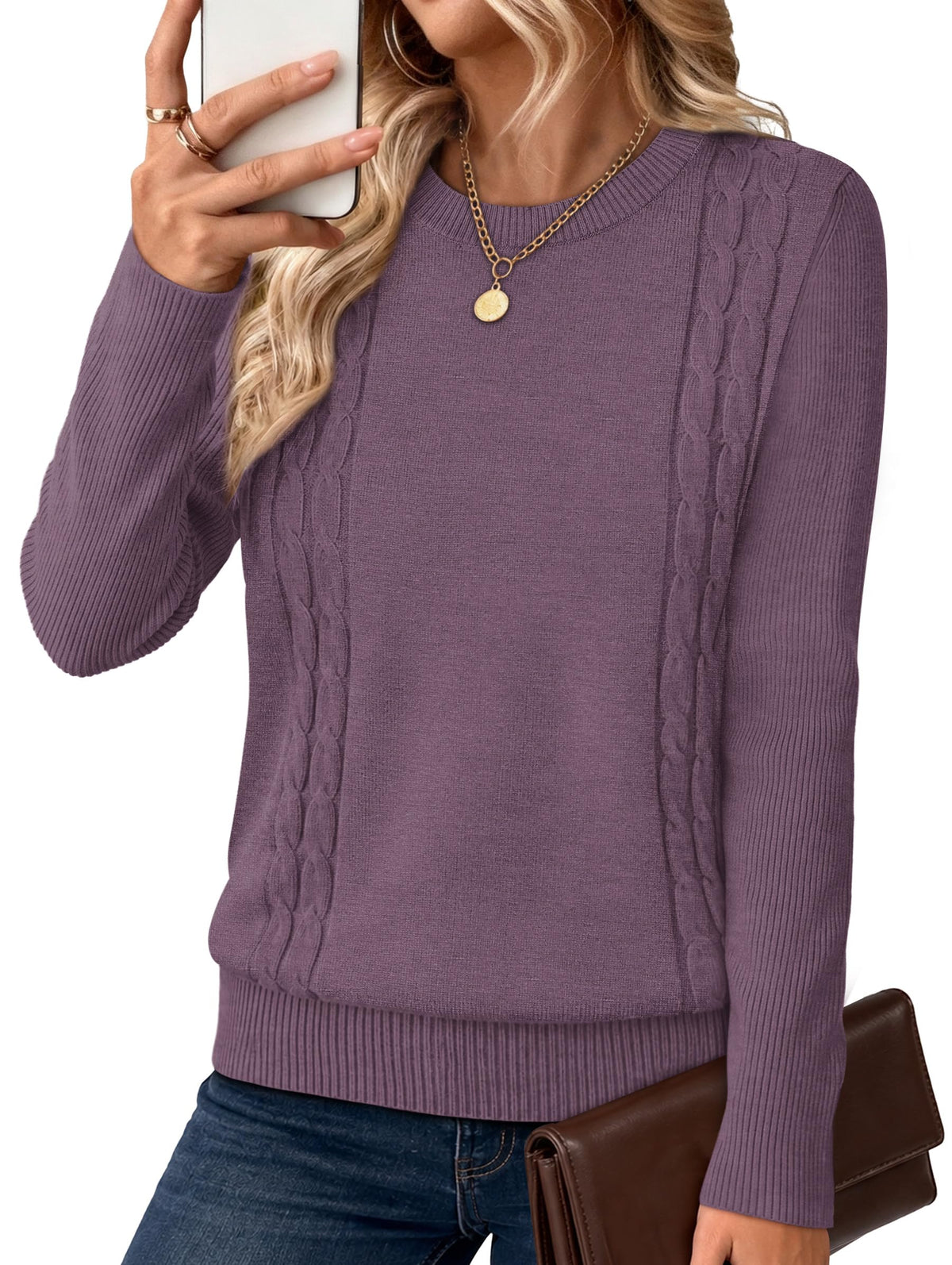 Sweaters for Women's Clothing Cozy Sweaters Fall Clothes 2026 Grey Purple S
