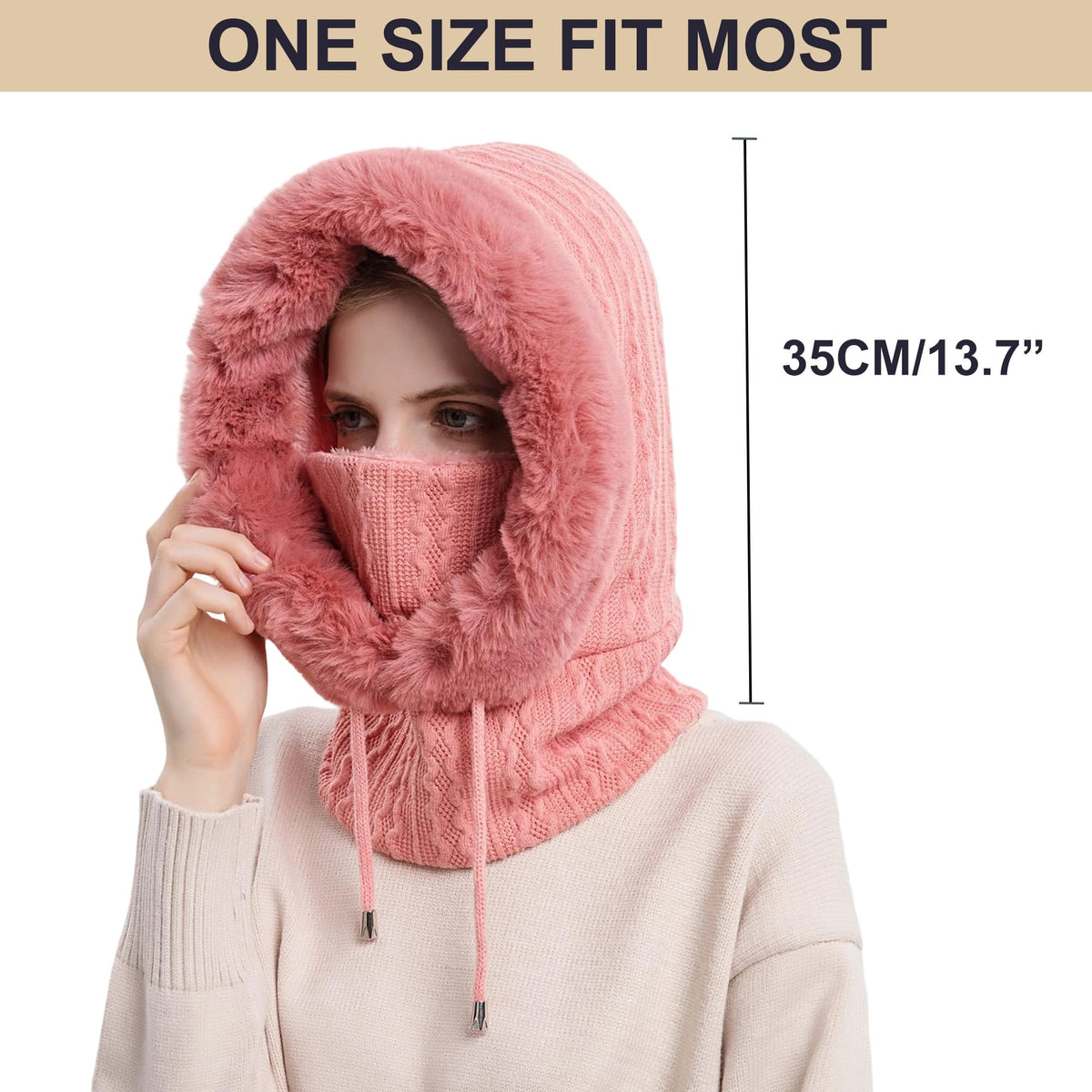 HUAMULAN Women Cable Knit Balaclavas Winter Fleece Lined Beanie Hat