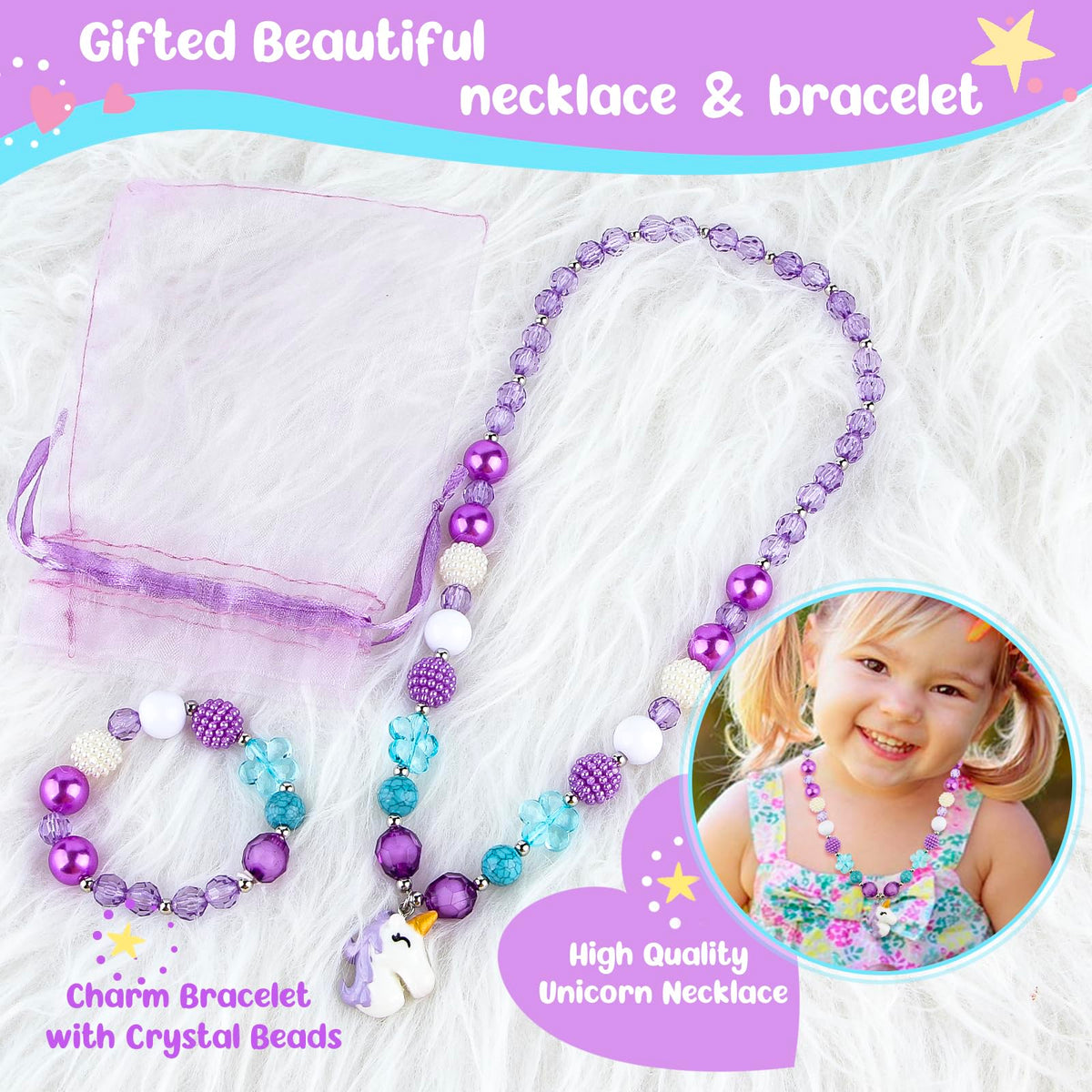 Homtibrm Musical Jewelry Box for Girls with Unicorn Jewelry Set, Kids Jewelry Box Music Box with Spinning Ballerina Birthday Gifts for Girls, Ballerina Swan Lake Tune