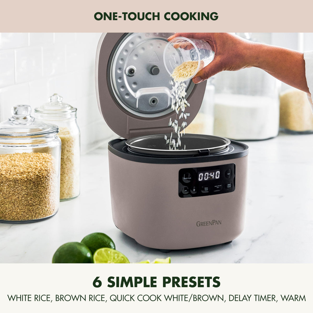 GreenPan Advanced Rice Cooker, 4-Cups Uncooked/8-Cups Cooked, Clay