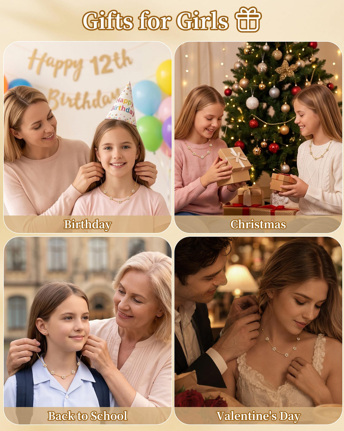 Daisy Pearl Necklace as Gifts for Teen Girls Women, Girl Jewelry Daisy Gift