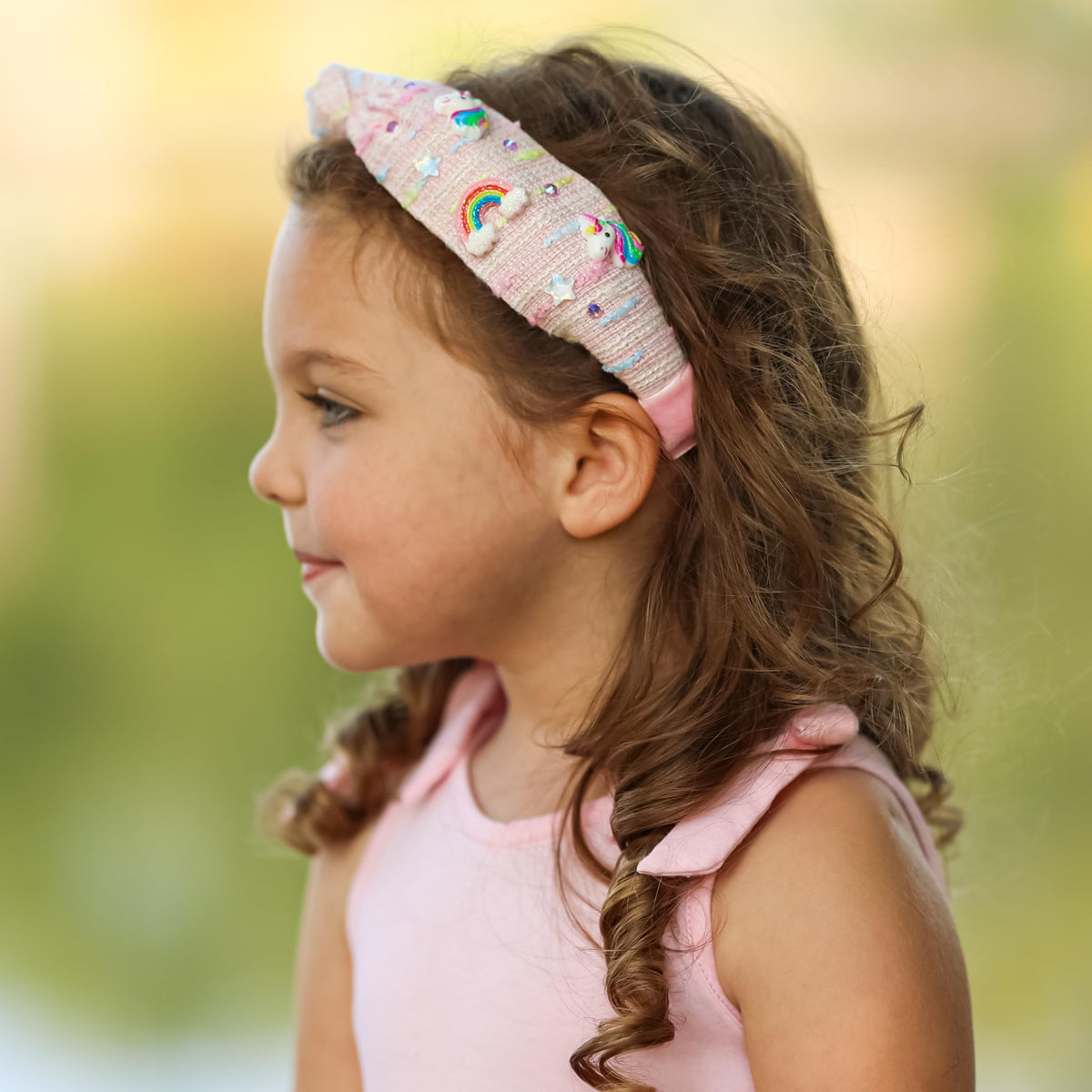 FROG SAC Knot Headband for Girls, Knotted Headbands for Toddler Kids, Rainbow Beaded Unicorn Hair Accessories, Halloween Christmas Stocking Easter Basket Stuffers (Light Pink)