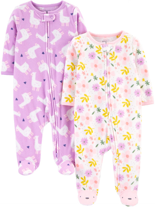 Simple Joys by Carter's Baby Girls' 2-Pack 2-way Zip Fleece Footed Sleep and Play