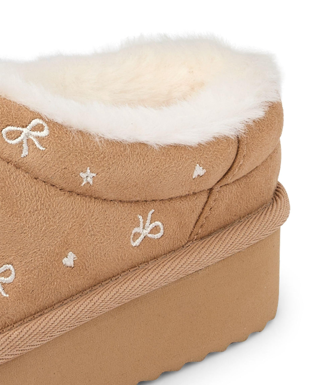 The Children's Place,Girls Indoor/Outdoor Comfy Slip on Platform Shoes, Faux Fur Lined,Tan Bows,13