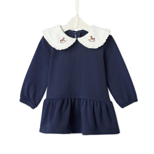 Amazon Essentials x Sofia Grainge Toddler Girls' Longsleeve French Terry Dress, Navy Blazer Combo, 4T