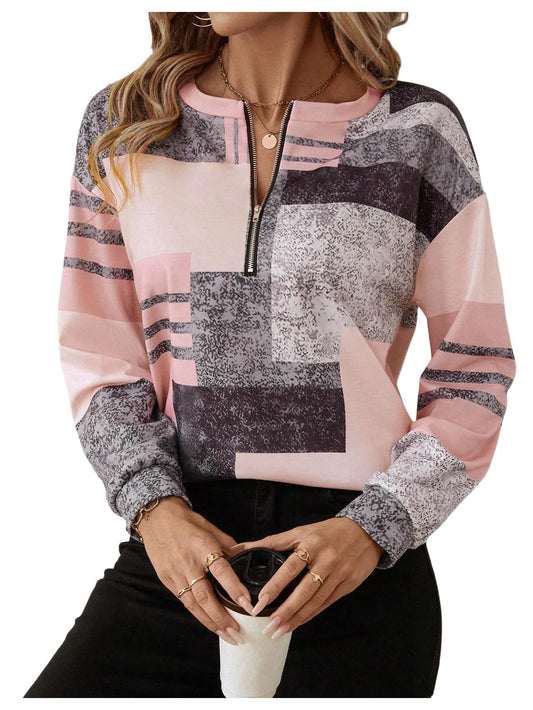 SOLY HUX Women's Color Block Printed Quarter Zip Sweatshirt Pullover Tops