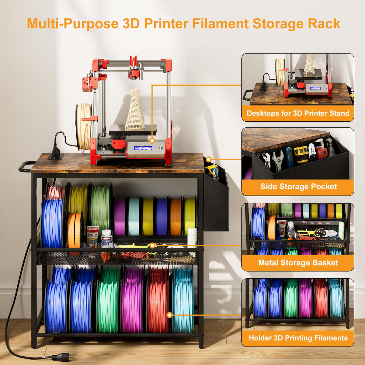 Riodalare 3D Printer Stand with Filament Storage and Outlet