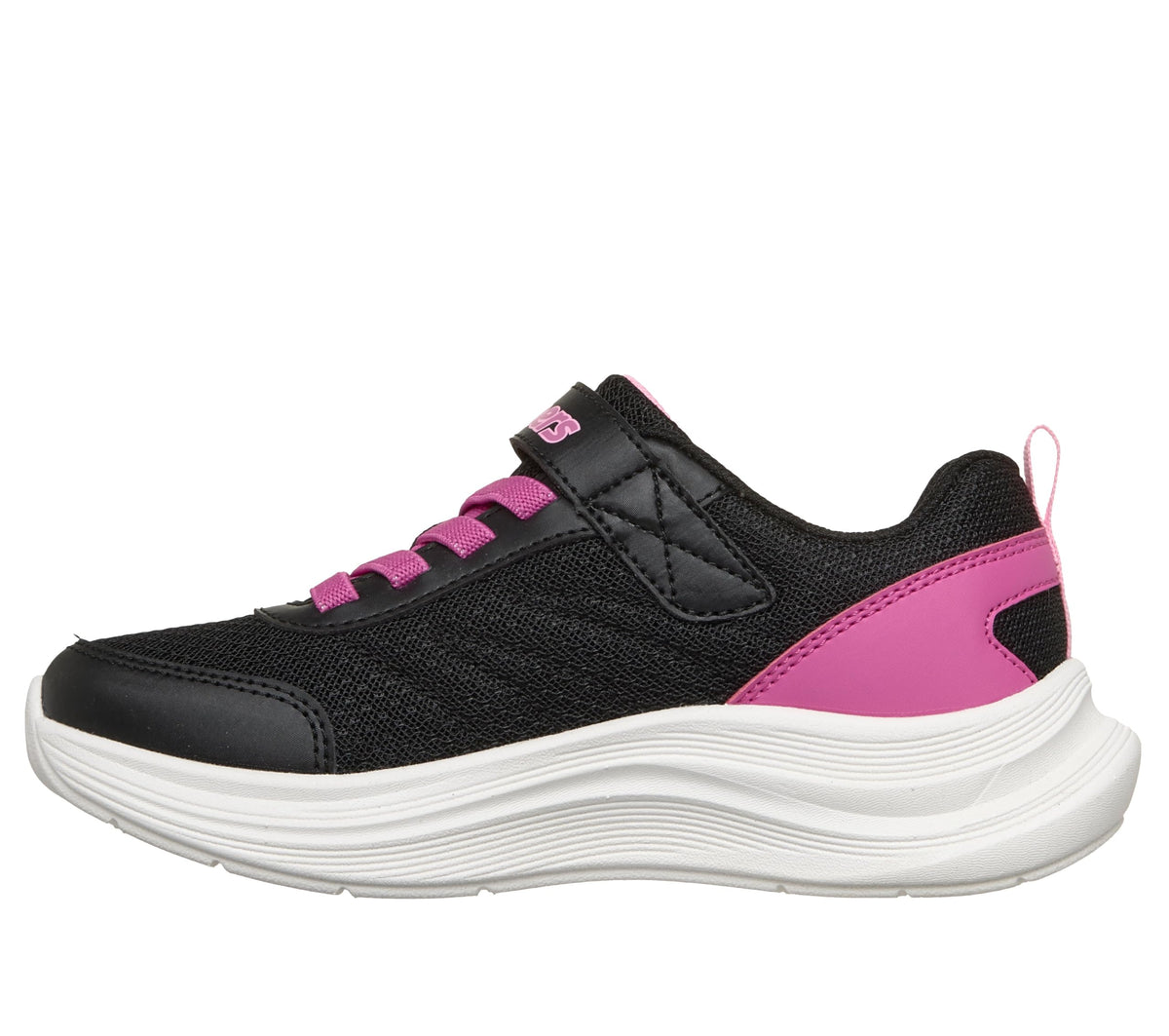 Skechers Streamline Athletic Sneakers - Gore and Strap Design Machine Washable Kids Shoes, Black Synthetic/Pink Trim, 2H