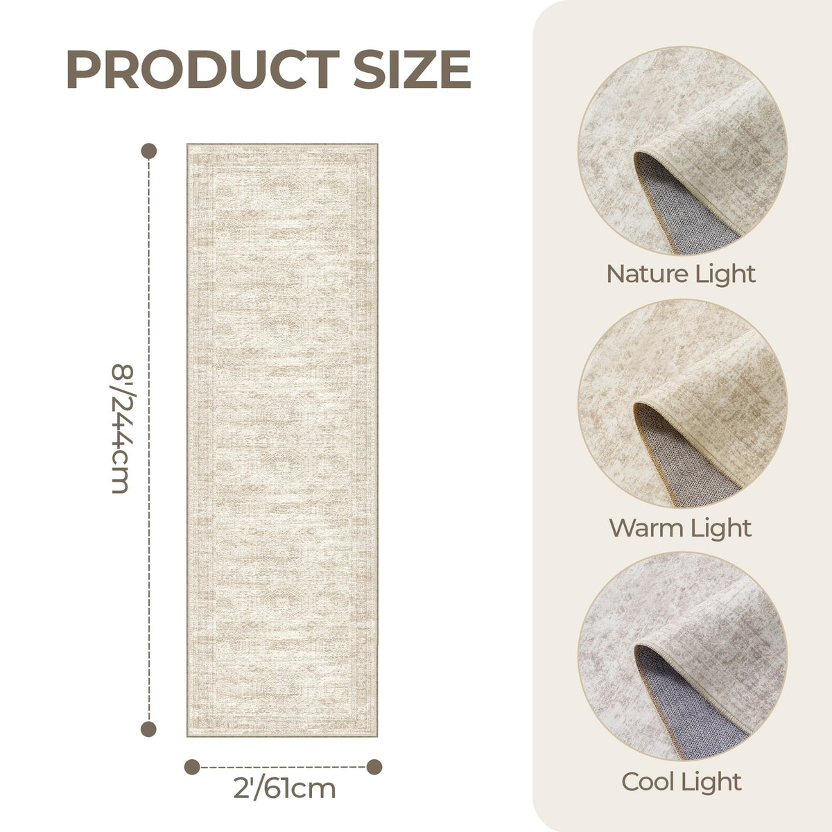 Restydon 2x8 Runner Rug Non Slip,Washable Hallway Runner Rug,Beige