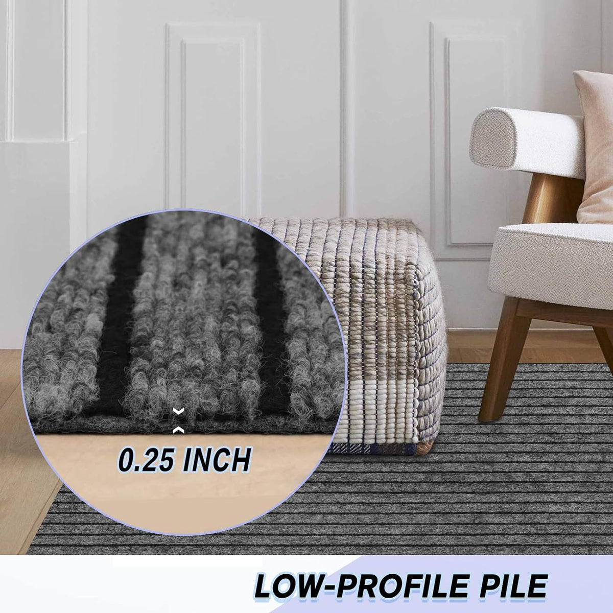 Custom Size Backed Non-Slip Area Rugs Runner, Easy Clean, Waterproof Runner Rugs for Hallway Entryway, Kitchen, Laundry, 3FT x 55FT, Gray Stripe