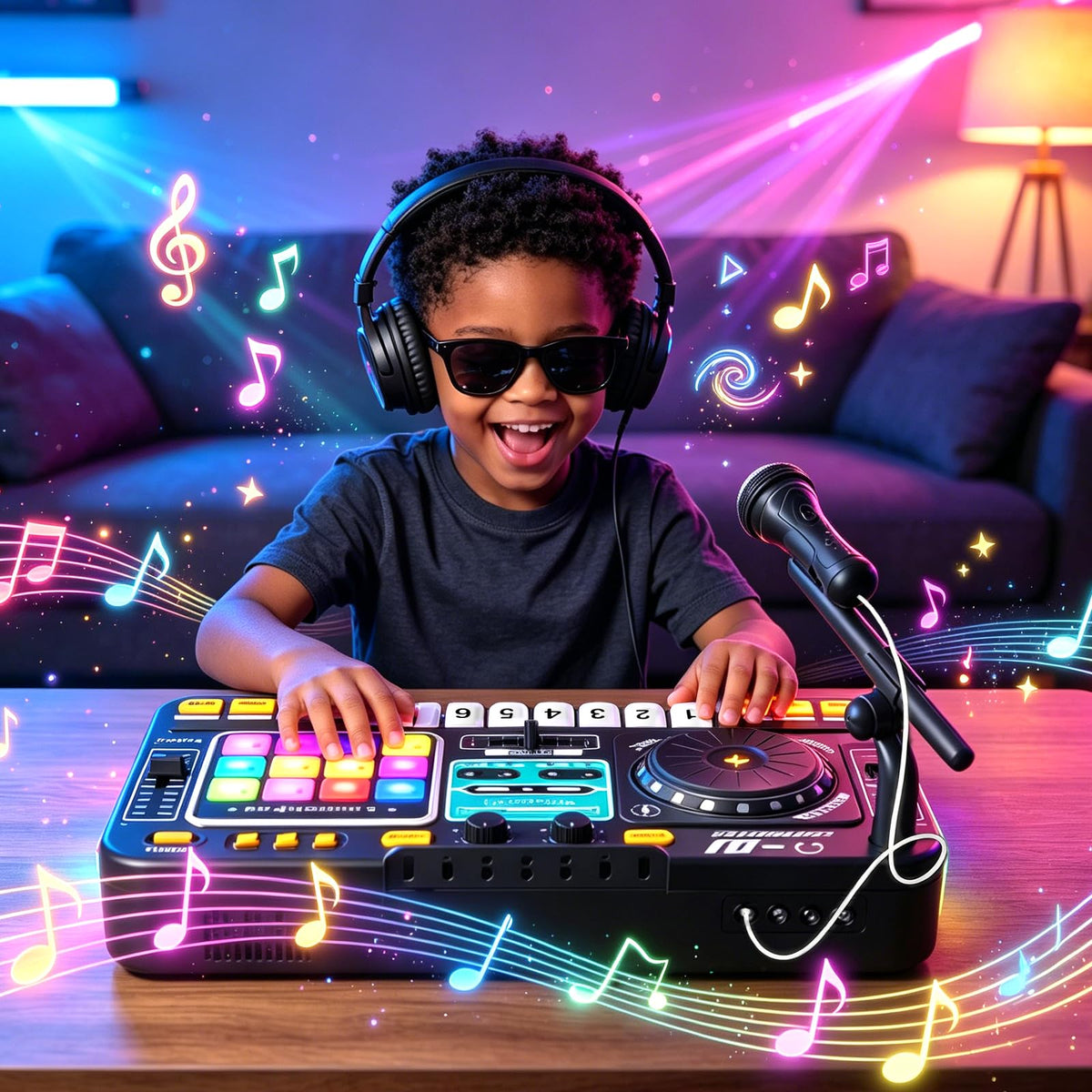 VLQ Kids DJ Mixer Table, Musical DJ Set for Kids with Lights & Bluetooth