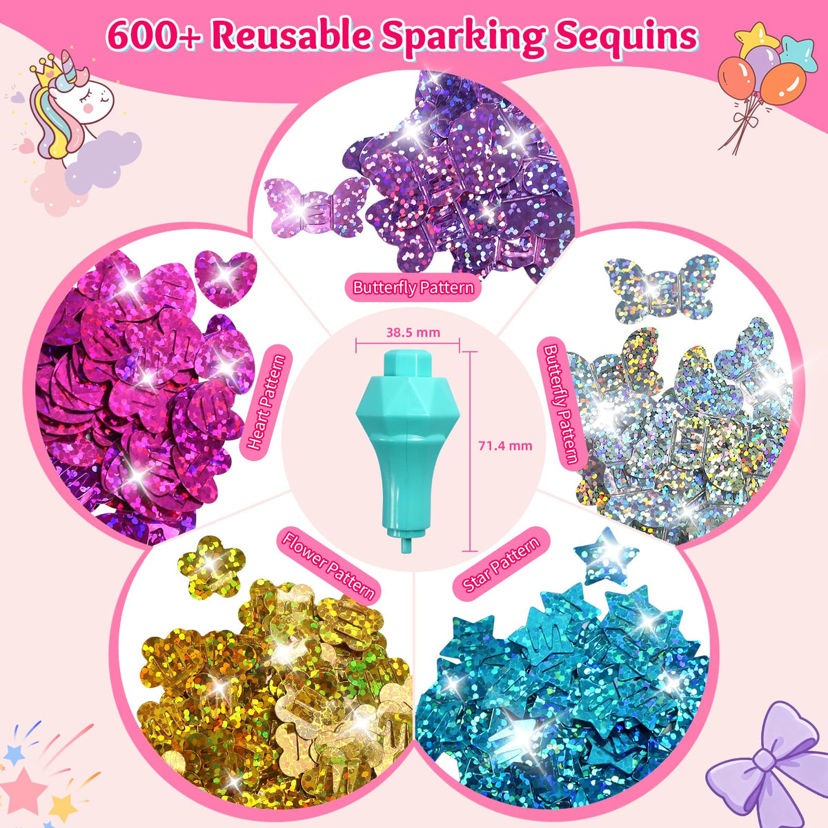 Pluspace Hair Gem Stamper Kit for Girls Ages 6-15, 600+ Hair Gems