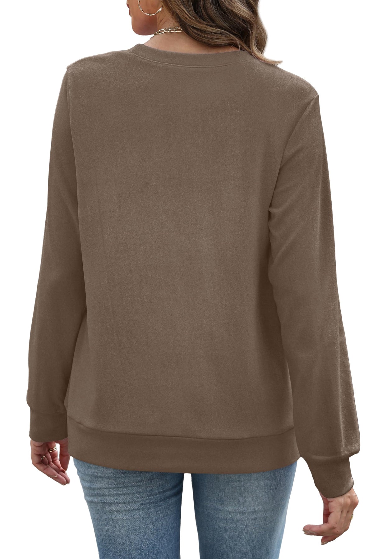 RUMIA Crewneck Fall Sweatshirt for Women Plain Long Sleeve Top with Pocket