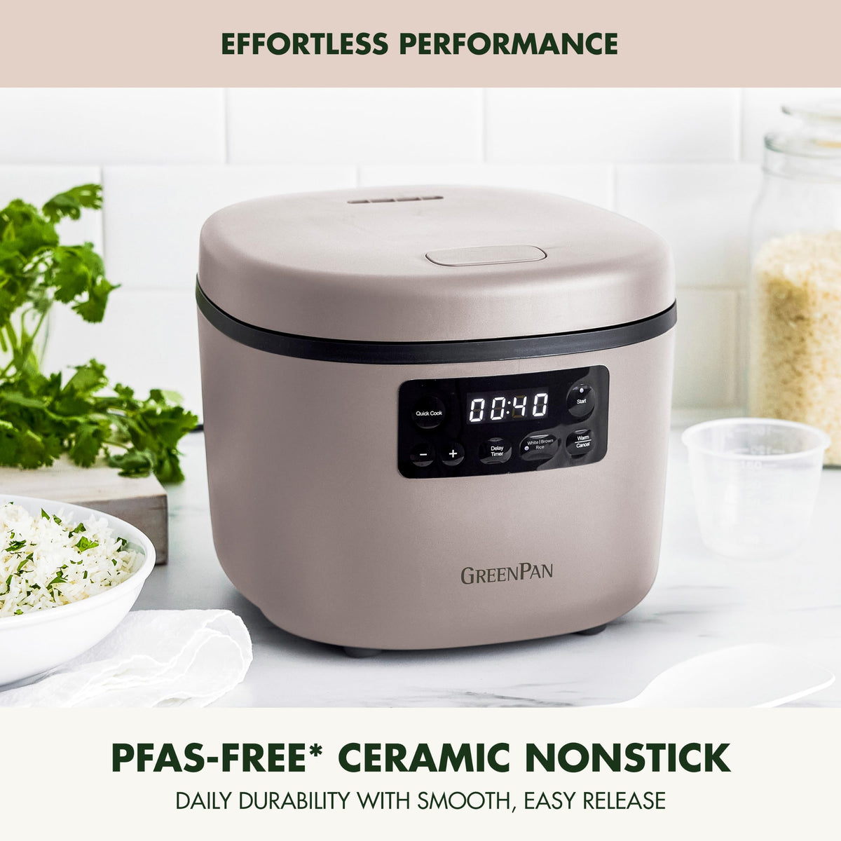 GreenPan Advanced Rice Cooker, 4-Cups Uncooked/8-Cups Cooked, Clay