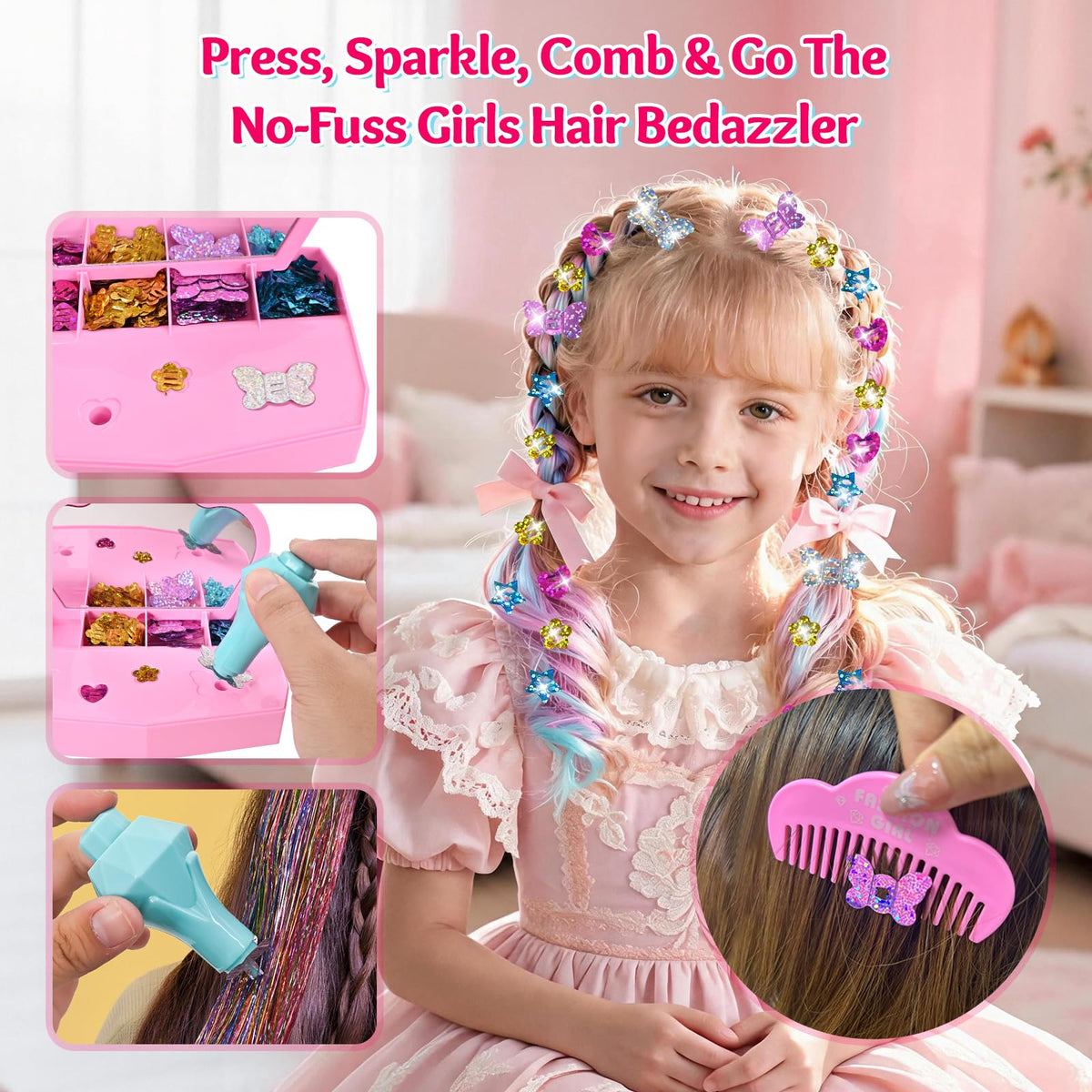 Pluspace Hair Gem Stamper Kit for Girls Ages 6-15, 600+ Hair Gems
