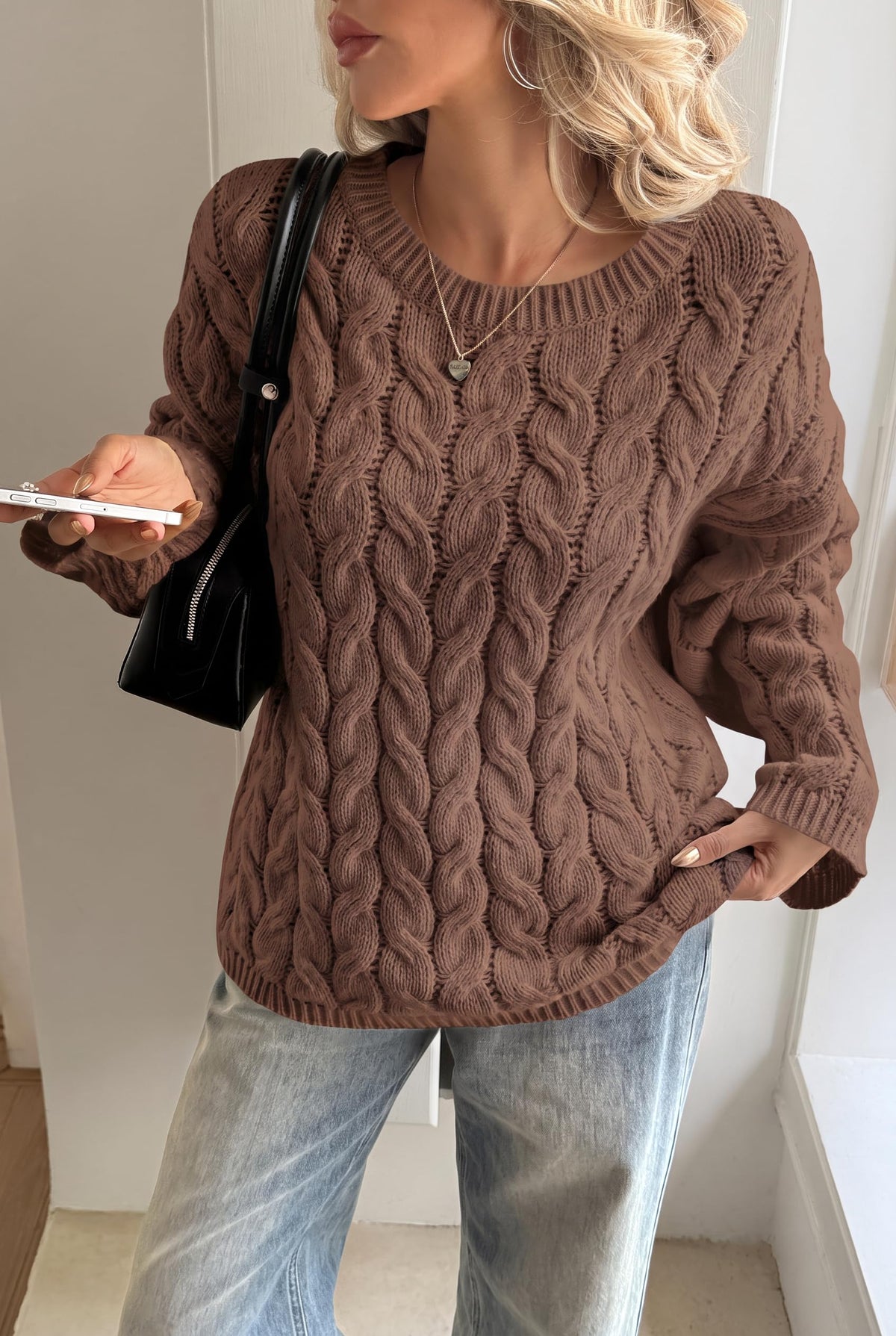 Cicy Bell Womens Oversized Cable Knit Sweaters Long Sleeve Chunky Pullover