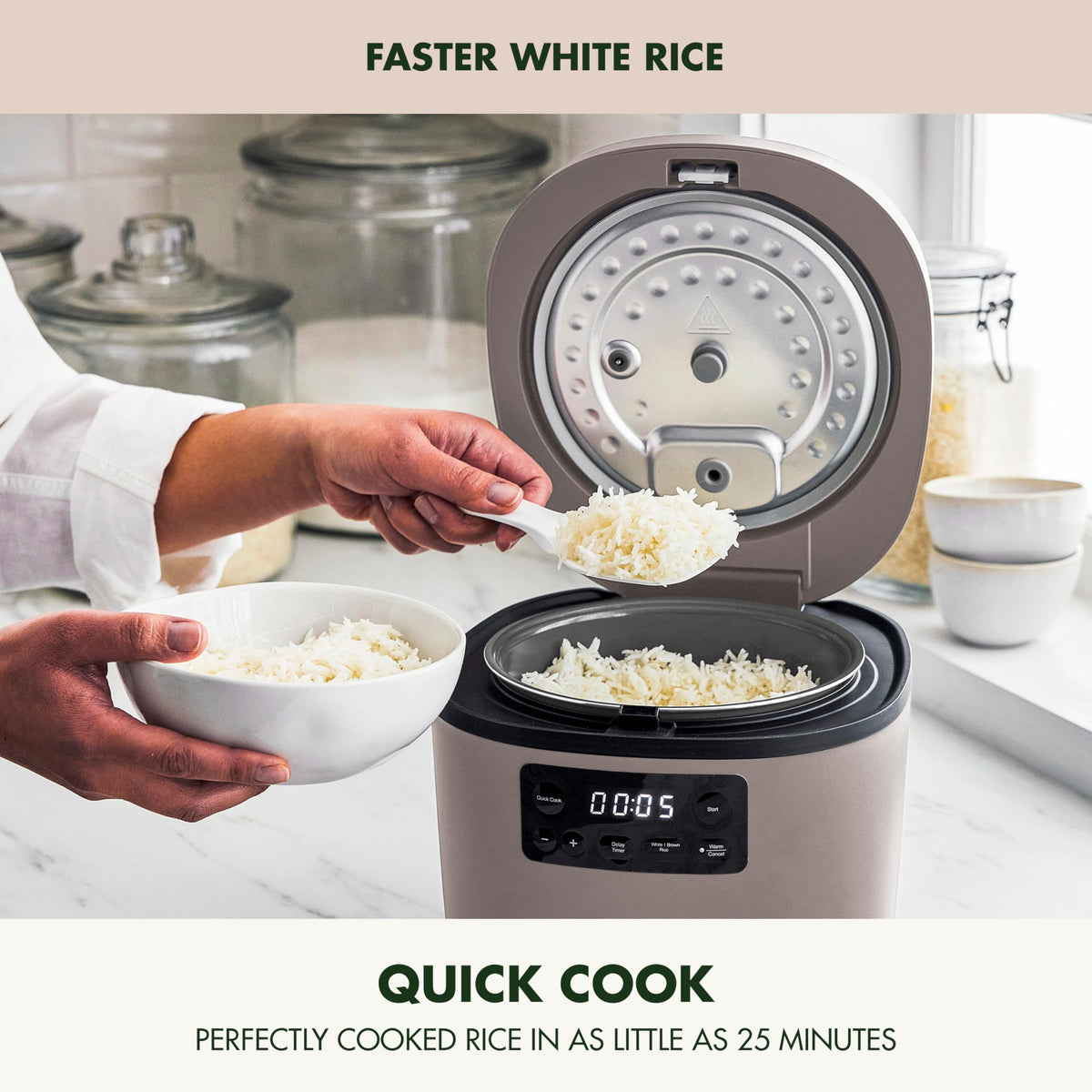 GreenPan Advanced Rice Cooker, 4-Cups Uncooked/8-Cups Cooked, Clay