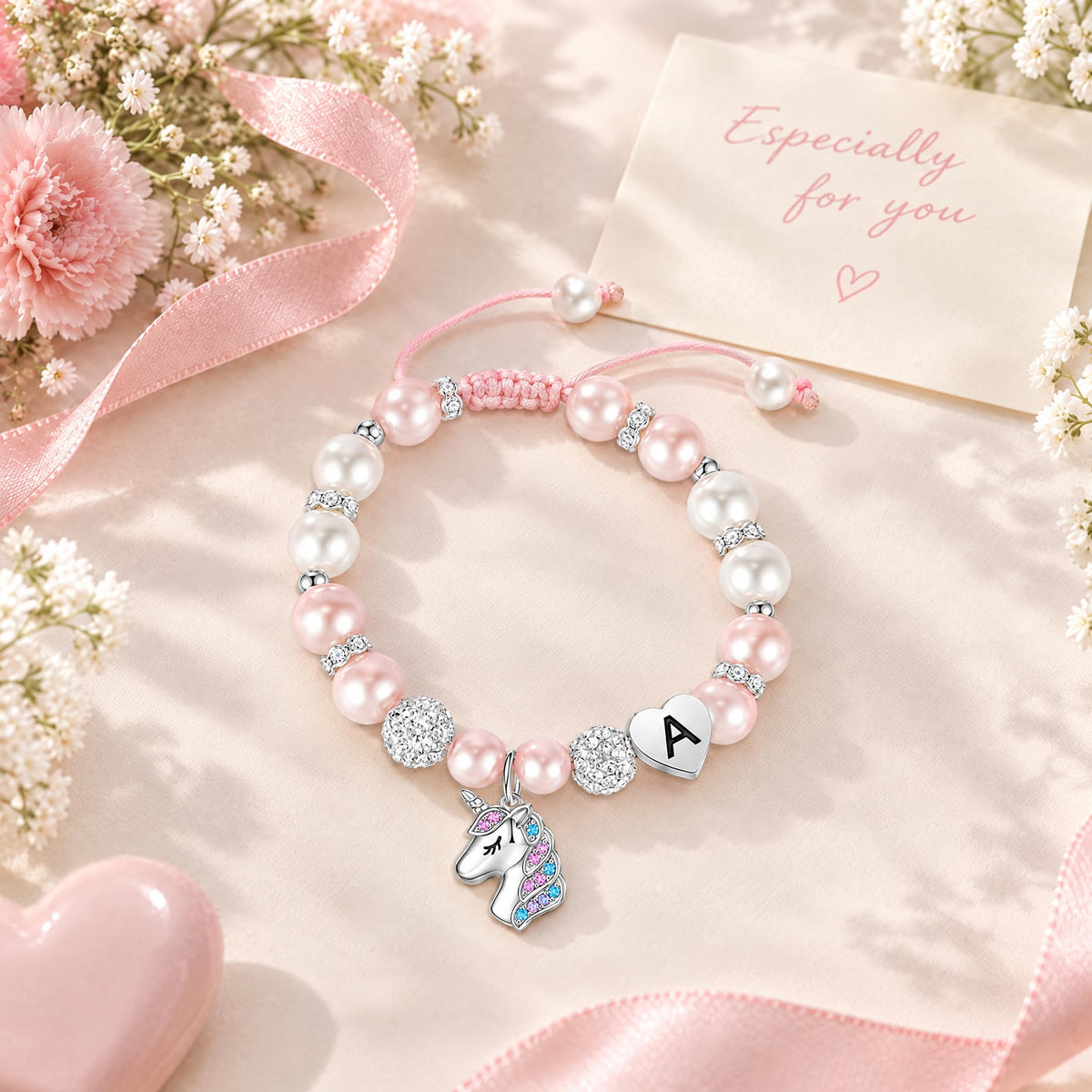 Hidepoo Unicorn Bracelet Birthday Gifts - Heart Initial E Unicorn Jewelry