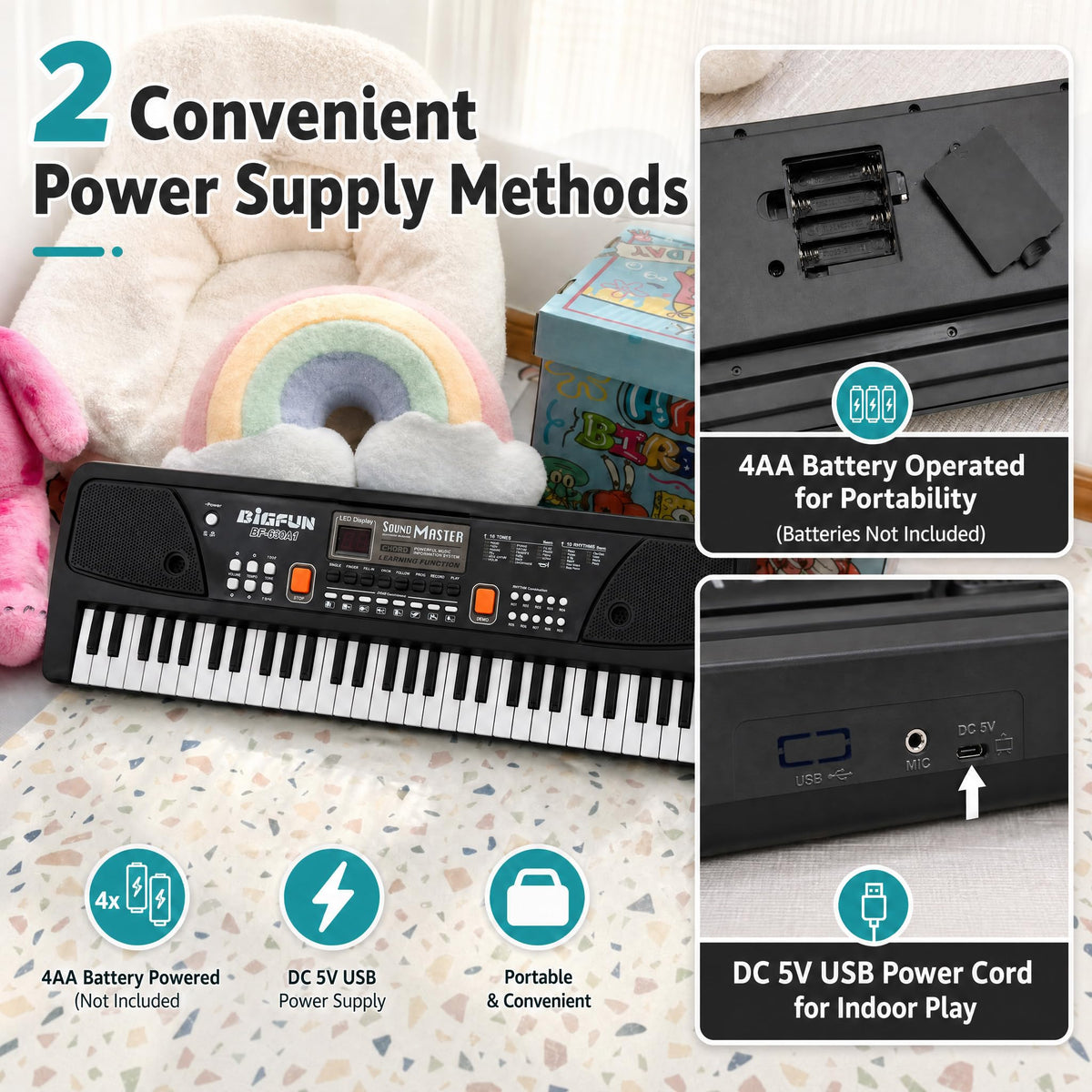 Soundo 61 Key Piano Keyboard with Microphone, Electric Piano, Black