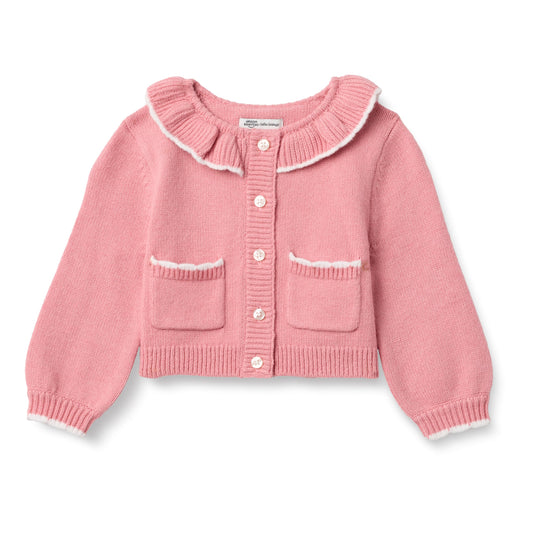 Amazon Essentials x Sofia Grainge Toddler Girls' Cardigan Sweater with Ruffle Neck, Button-Front, Soft Cotton-Nylon Knit, Blush, 2T