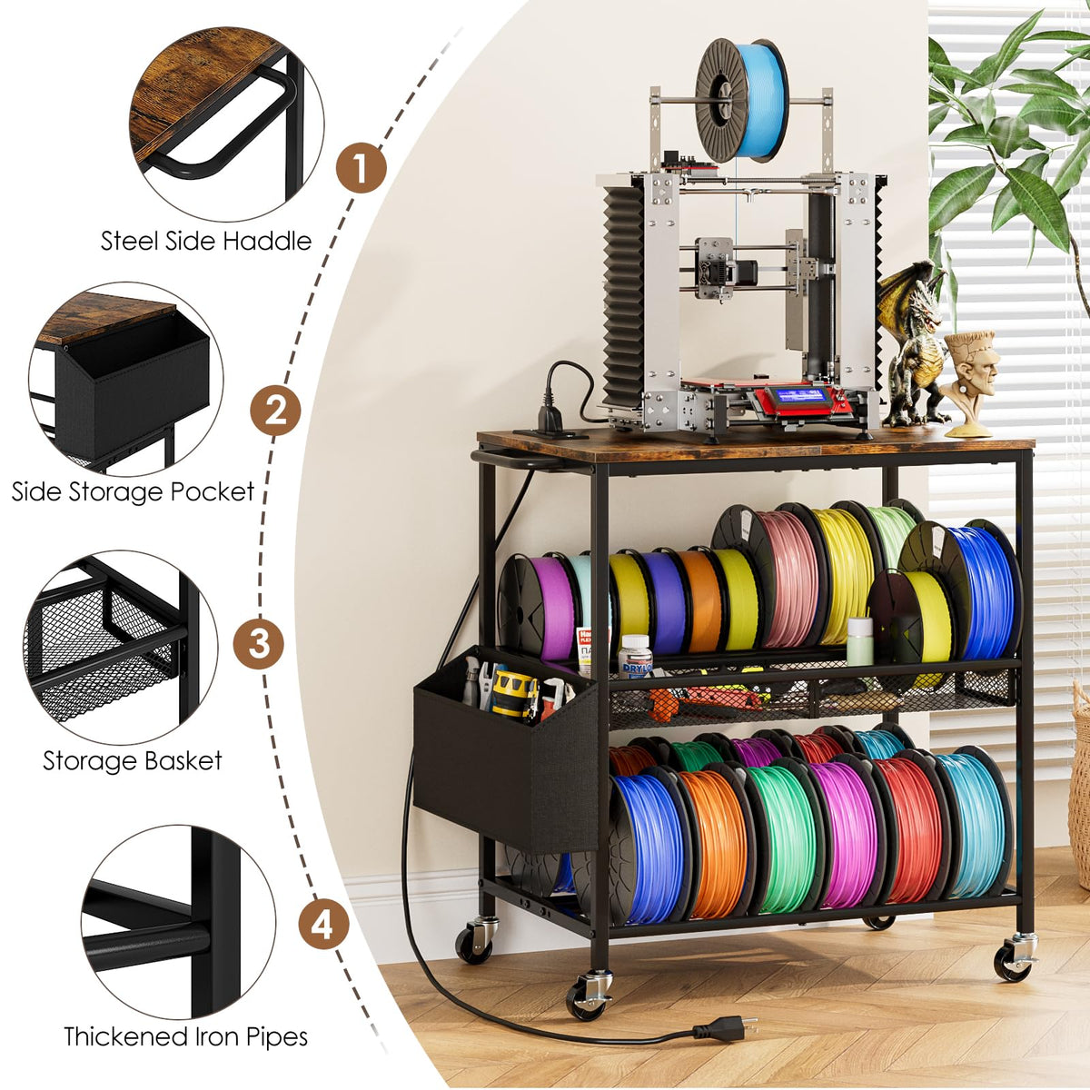 Riodalare 3D Printer Stand with Filament Storage and Outlet