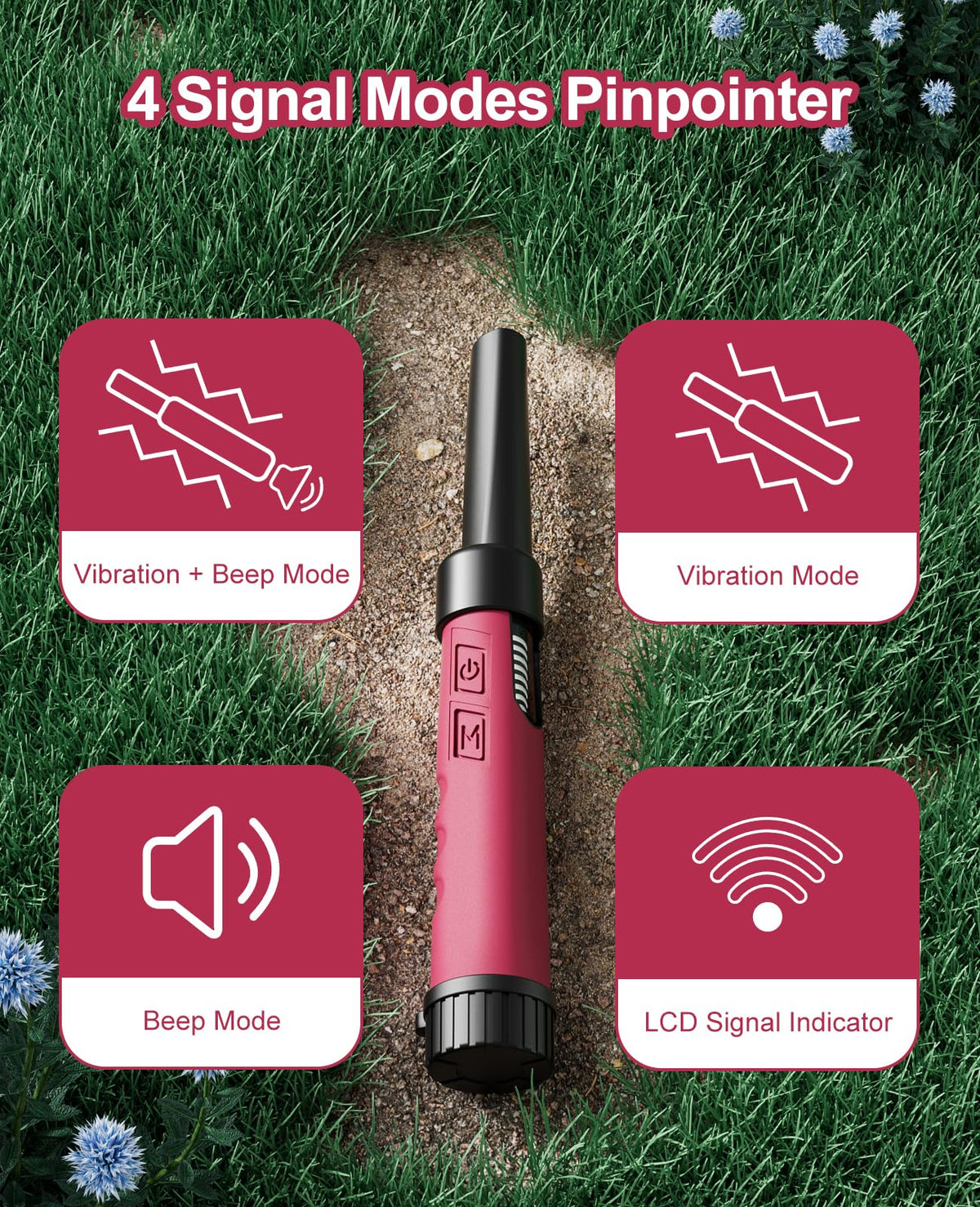 OKESAM Metal Detector Pinpointer for Adults, IP68 Fully Waterproof Metal Detector LCD Signal Display Handheld Pin Pointer Wand Underwater Treasure Hunting 360��Detection High Accuracy LED L