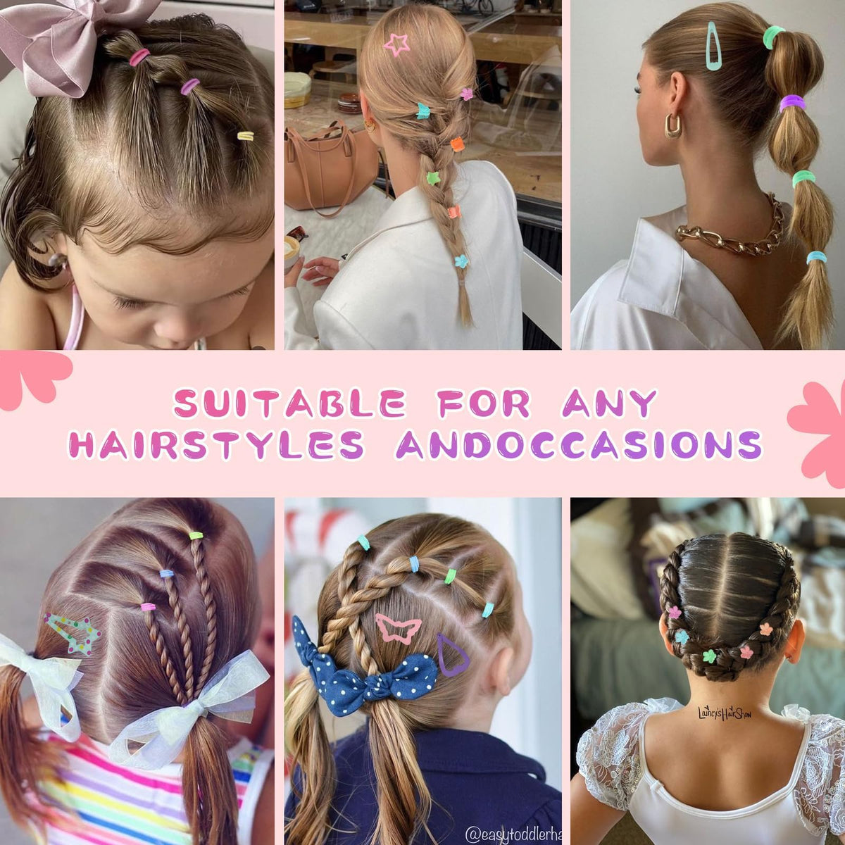 Hair Accessories for Girls, 1350P Colorful Hair Ties with 72P Hair Clips