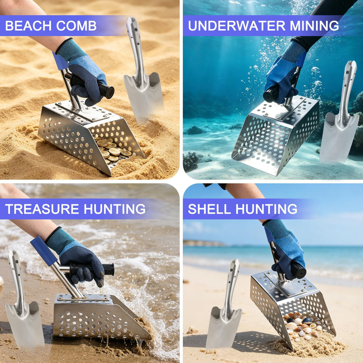 Sand Scoop for Metal Detecting, 73" Adjustable Long Handle Detector Scoop