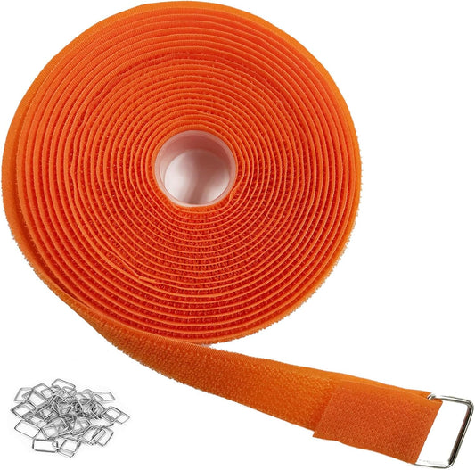 1"x16ft Hook and Loop Straps with 25 Metal Buckles, Adjustable Fastening Cable Straps, Cut-to-Length Cinch Strap, Reusable Nylon Securing Cord Ties for Organizer or Storage, 1 inch Wide,Orange