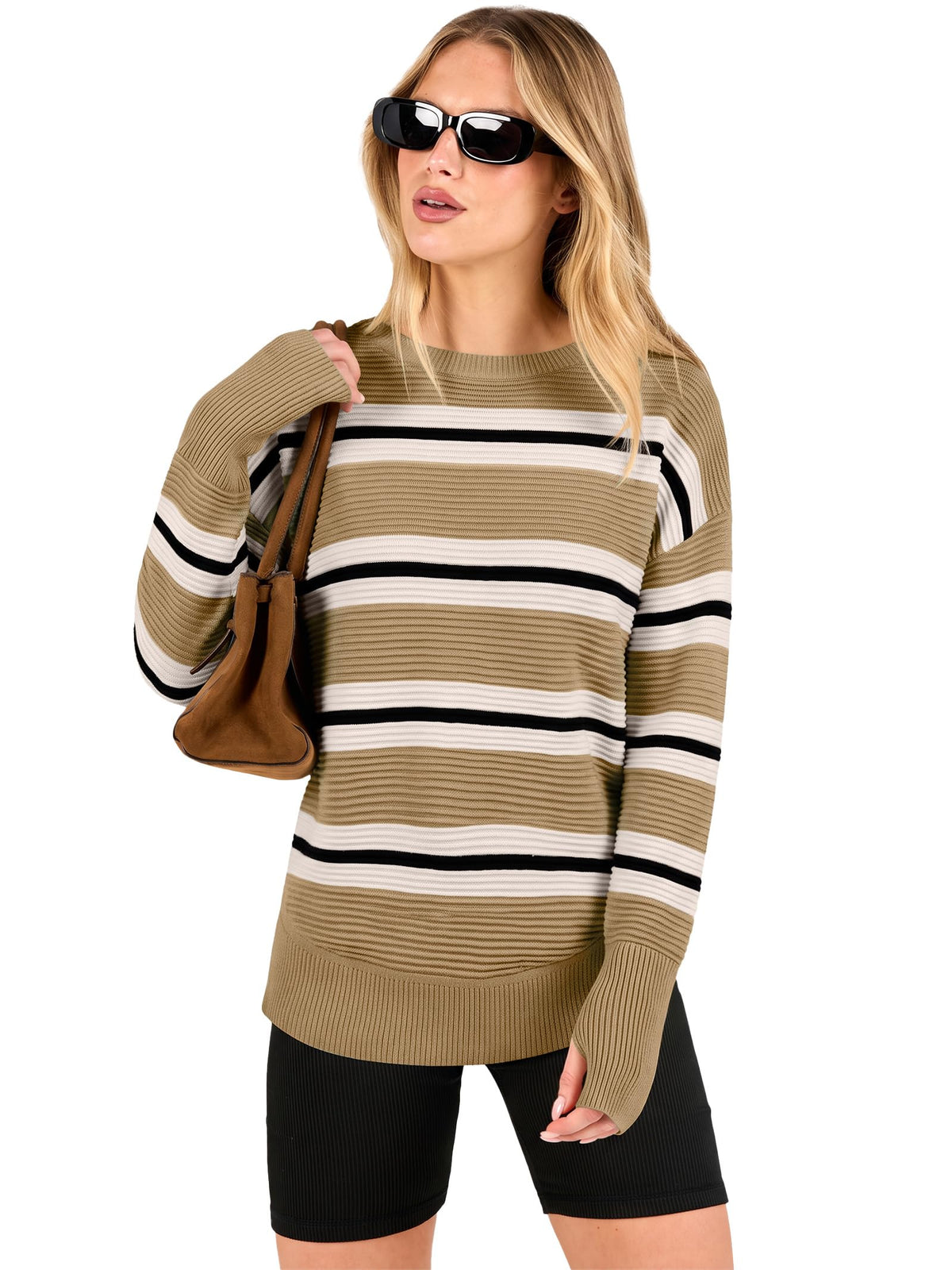 ANRABESS Women Long Sleeve Ribbed Sweaters & Thumb Hole Navy Blue L