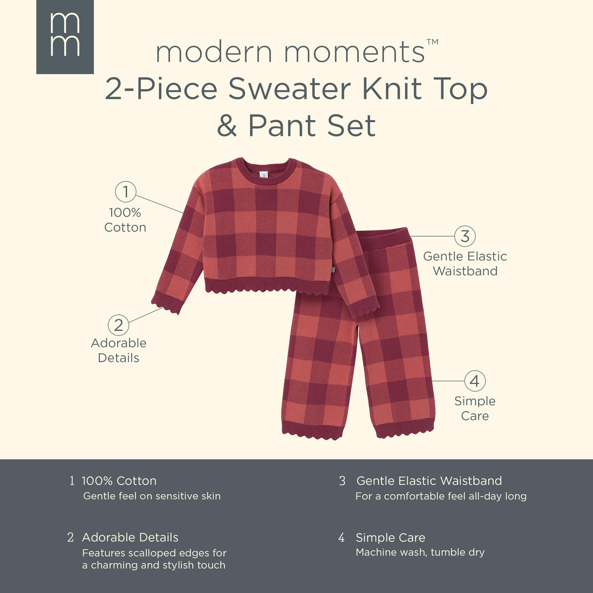 Modern Moments��� by Gerber Toddler Girls' Jacquard 2-Piece Sweater Set, Dark Rose Large Che