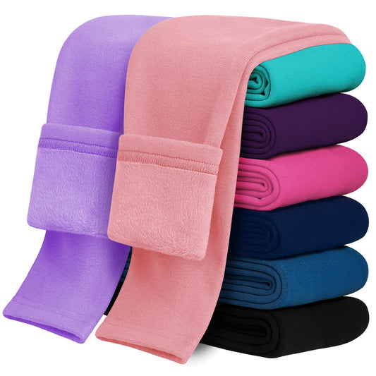 KEREDA Girls Fleece Lined Leggings Pack of 2 Winter Warm Pants Girls Clothes Pink-Purple 5-6 Years