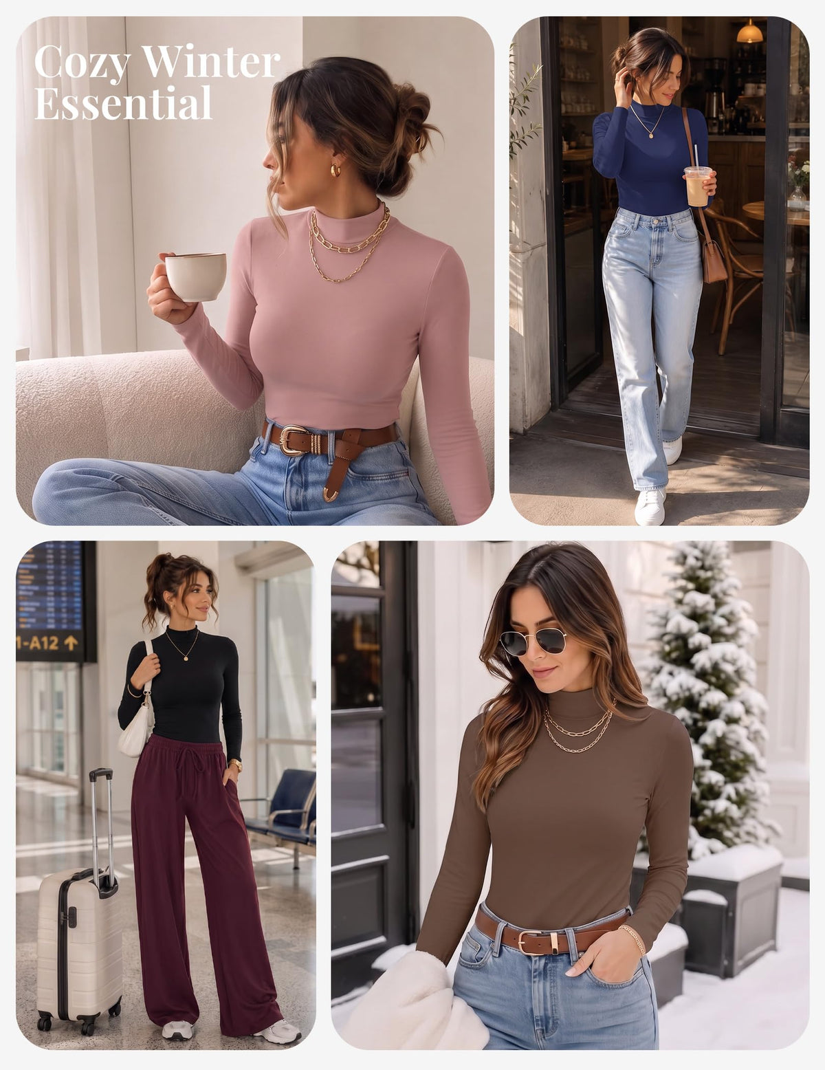 Ekouaer Women Mock Turtleneck Tops Long Sleeve Shirts Thermal Base Layer