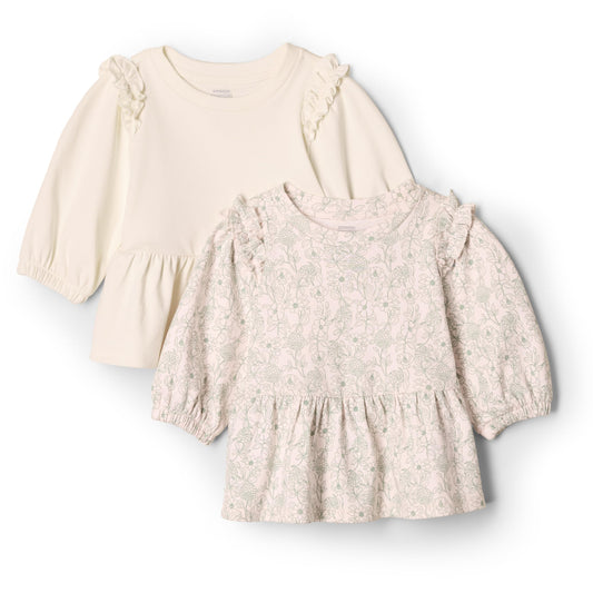 Amazon Essentials Baby Girls' Long Sleeve Knit Tops, Pack of 2, Ivory/Sketch Floral, 2T