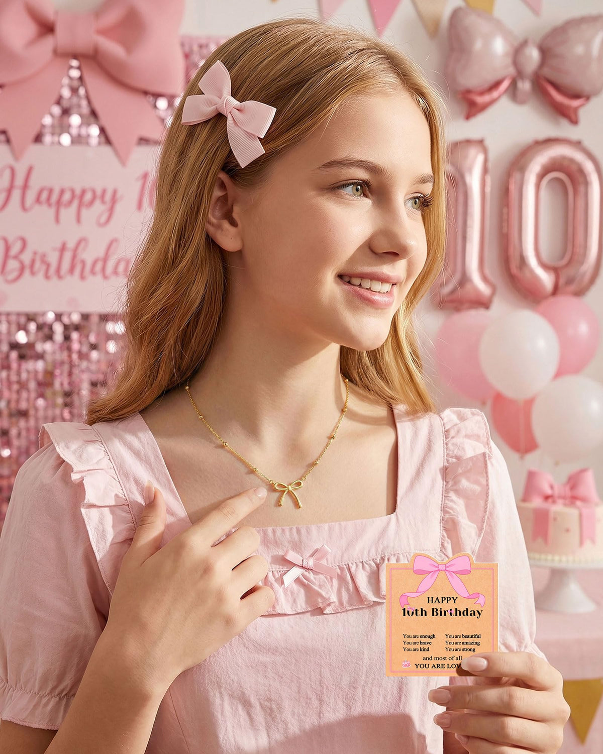 UNGENT THEM 10 Year Old Girl Birthday Gifts Bow 10th Decorations Necklace